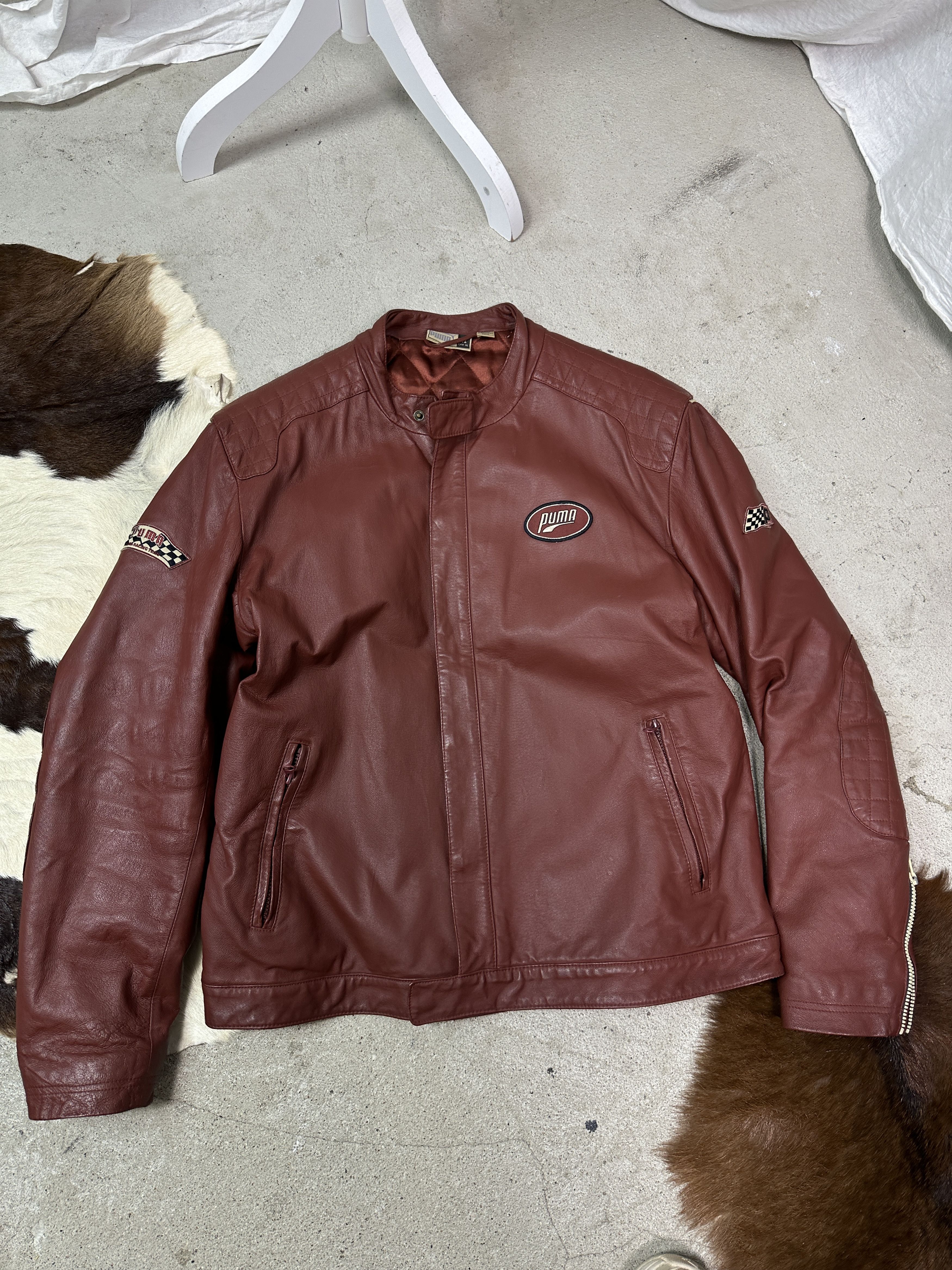 Puma Vintage Leather Biker Moto Burgundy Puma Racing Jacket 00s Size US XL / EU 56 / 4 - 6 Thumbnail