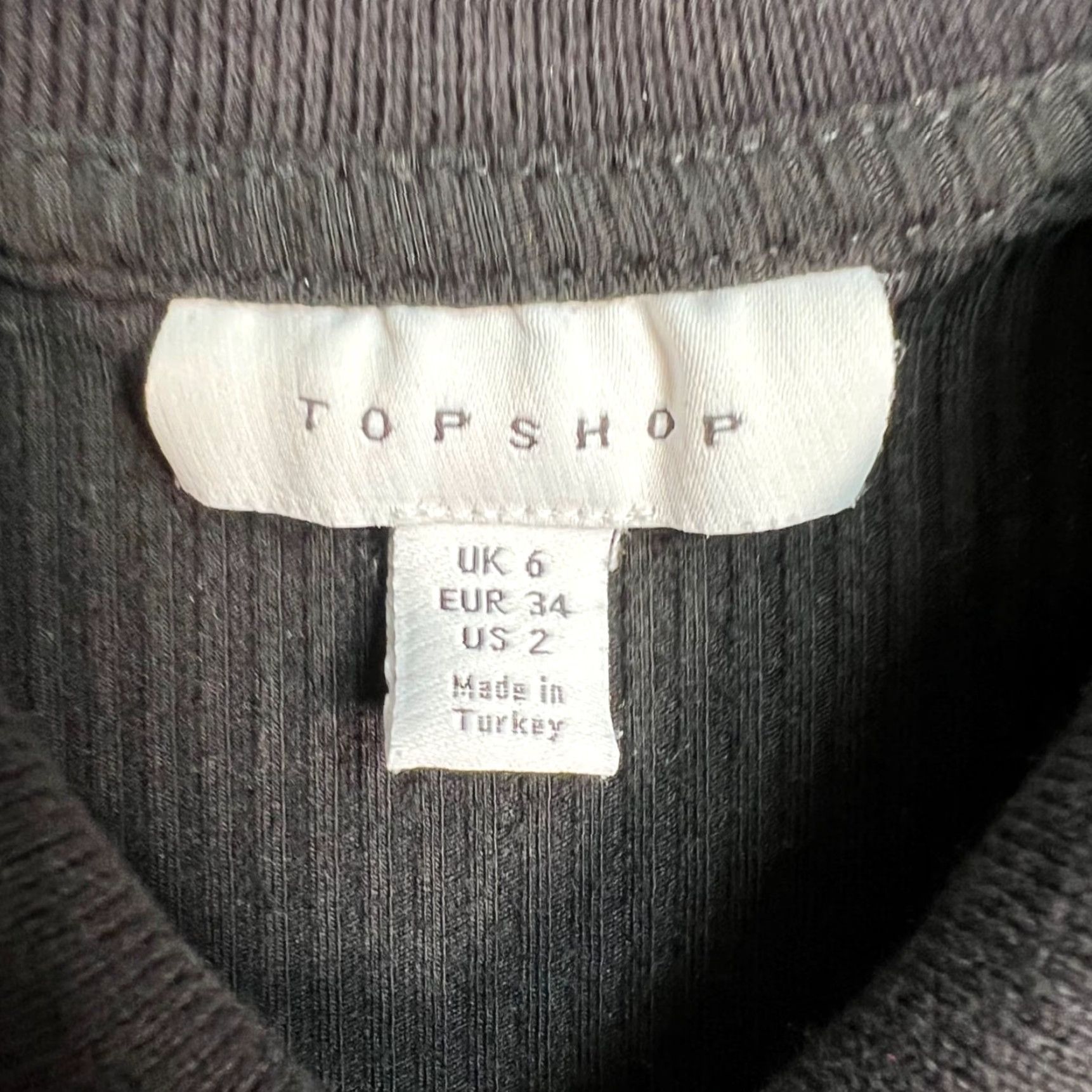 Topshop VINTAGE Topshop Dress Shirt Dress Women's Black Midi Ribbed Button-Front Collar, Size 2, Long Sleeve, Polyester Blend, 90s Style, Womens Size XS / US 0-2 / IT 36-38 - 3 Thumbnail