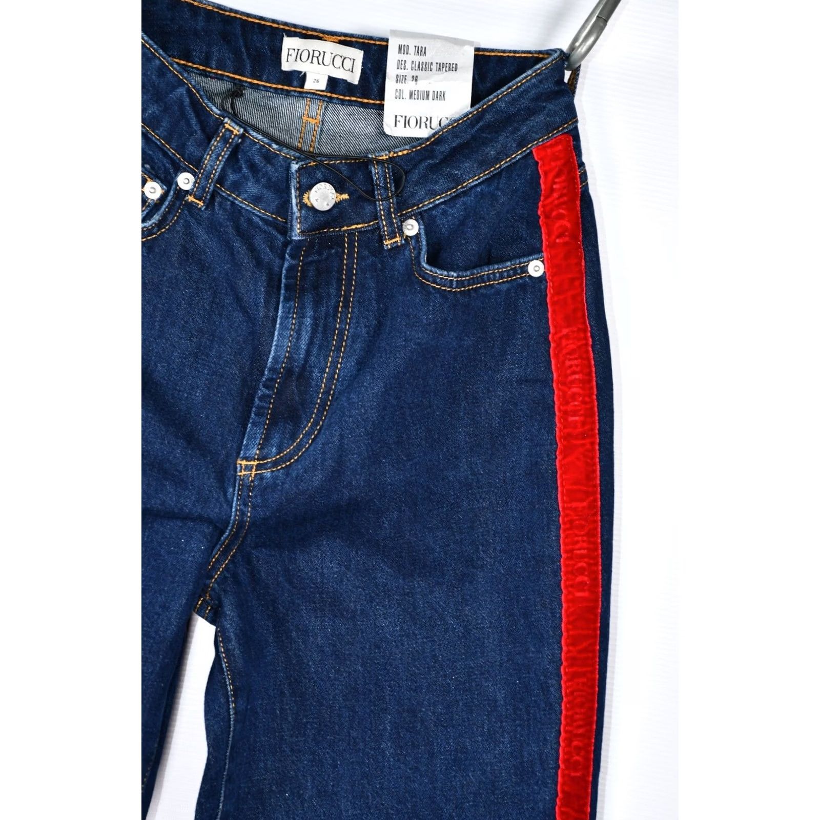 Fiorucci Fiorucci Jeans Women's Medium Dark Velvet Logo Tape 5-Pocket Tapered Size 26 Blue Cotton Denim Vintage No Size 26" / US 2 / IT 38 - 2 Thumbnail