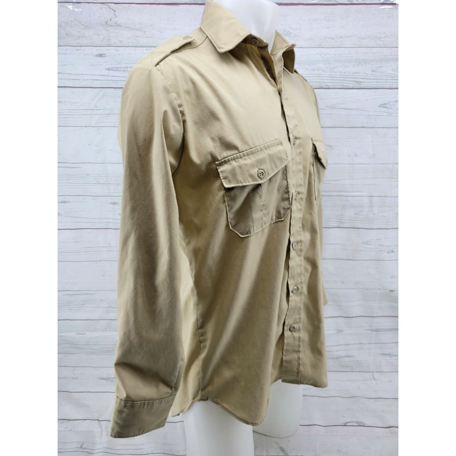 Vintage 10X Shirt Long Sleeve Tan Khaki Button-Front Canvas Polyester Beig​e Beige Casual Men Size L Vintage: No Mens Size US L / EU 52-54 / 3 - 4 Thumbnail