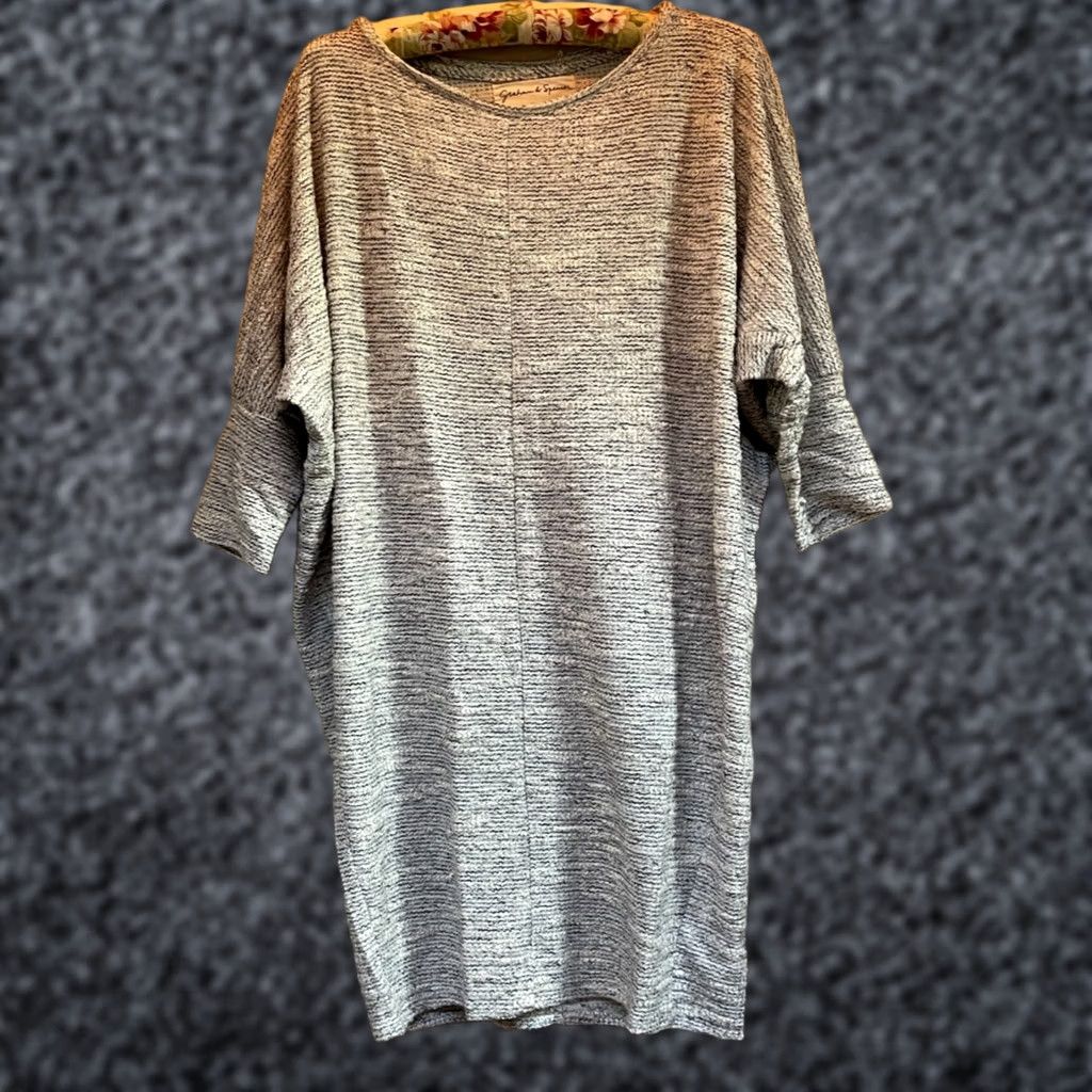 Vintage Graham & Spencer Gray Textured Boat Neck Dolman Sleeve Knit Shift Dress Sz Large Size L / US 10 / IT 46 - 1 Thumbnail