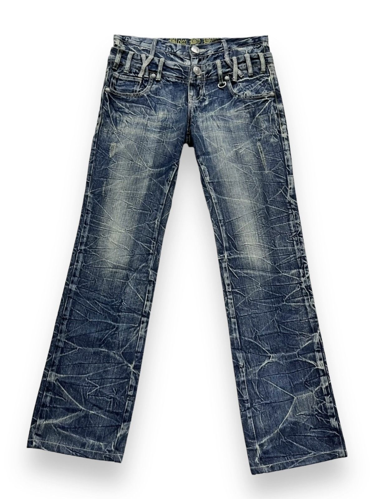 Japan Blue 🔥FYE💥BLOW BY BLUE Double Waist Acid Wash Punk Skulls Jeans Size US 31 - 4 Thumbnail