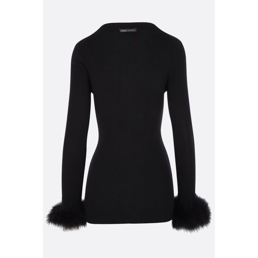 Prada PRADA Black Silk Knit Feather Cuff Cardigan New & Authentic Size M / US 6-8 / IT 42-44 - 2 Thumbnail
