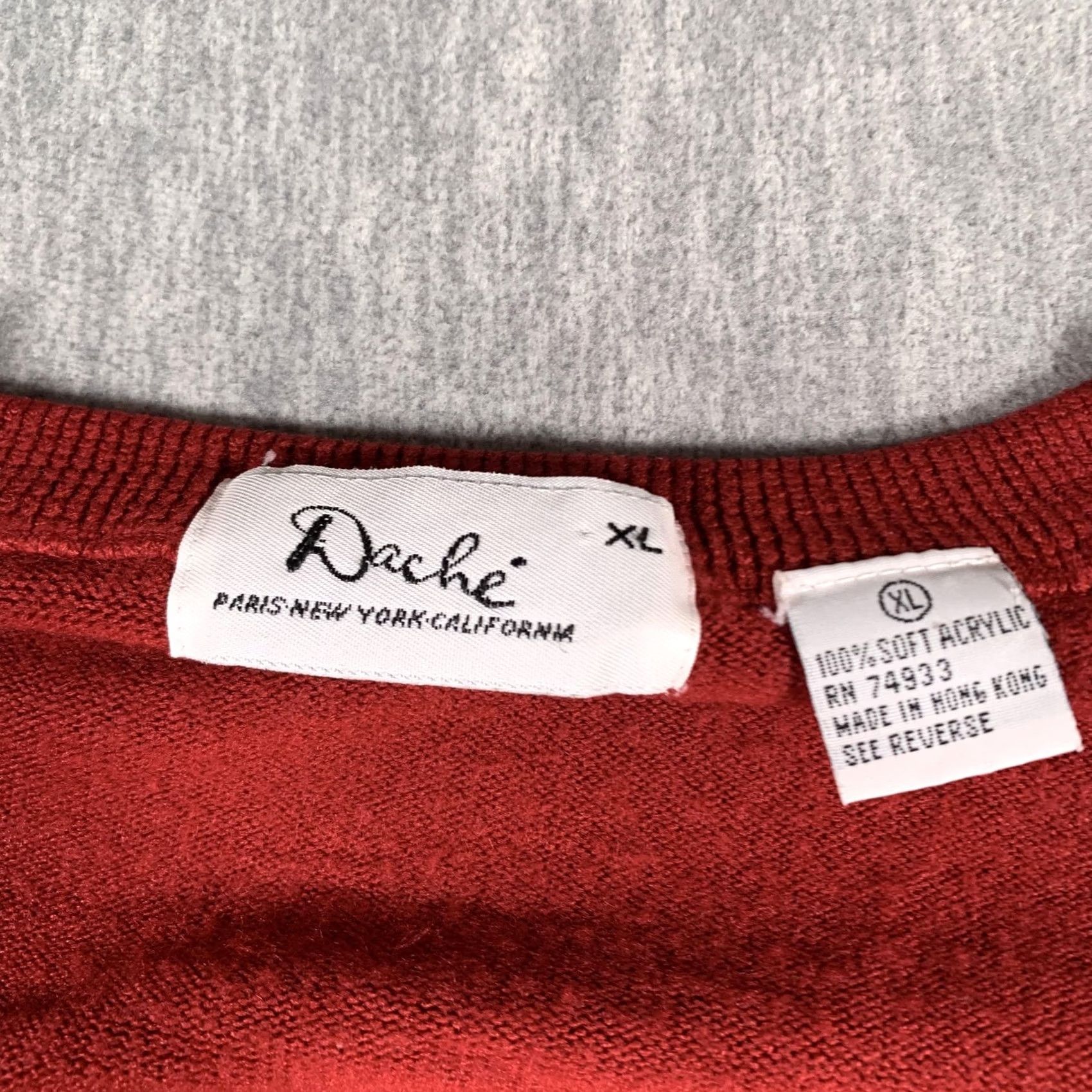 Vintage Dache Sweater Mens XL Red V-Neck Acrylic Knit Pullover Lightweight Long Sleeve Size US XL / EU 56 / 4 - 4 Thumbnail