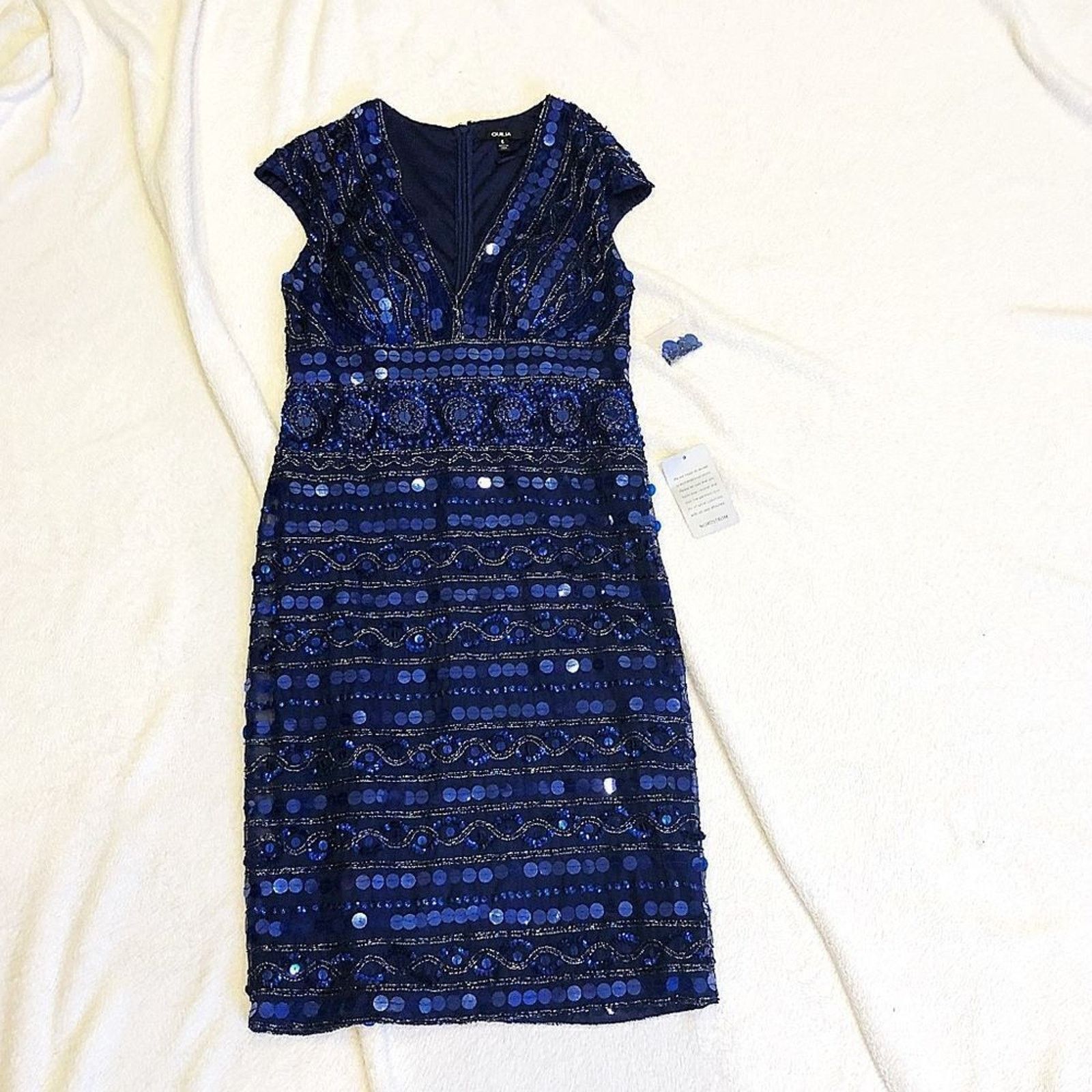 Other Giulia Embellished Cap Sleeve V-Neck Blue Midi Dress | Sz 6 Size M / US 6-8 / IT 42-44 - 2 Thumbnail