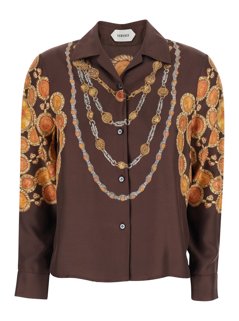 Versace Shirt 'PRINTED SHIRT LOOK 62' Brown with Printed Silk Motif for Women Size M / US 6-8 / IT 42-44 - 1 Thumbnail