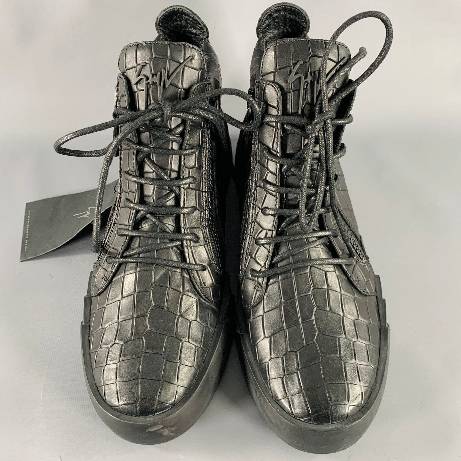 Giuseppe Zanotti 9 Black Croc Embossed Leather High Top Sneakers Size US 9 / EU 42 - 4 Thumbnail