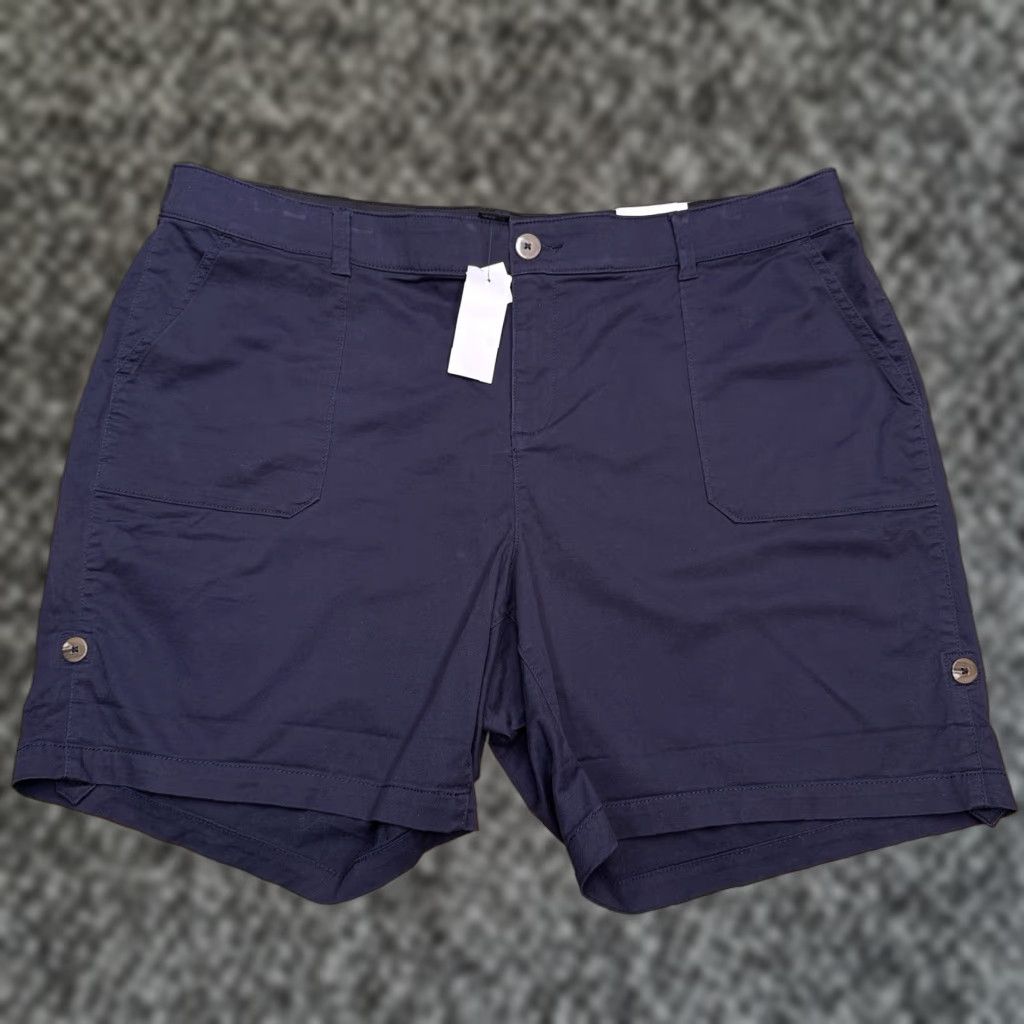 Vintage Lane Bryant Chino Shorts Womens 18 Navy High Rise Stretch Elastic Waist Casual Slim? (Note: original may not include all elements) Size 40" / US 18 - 1 Thumbnail
