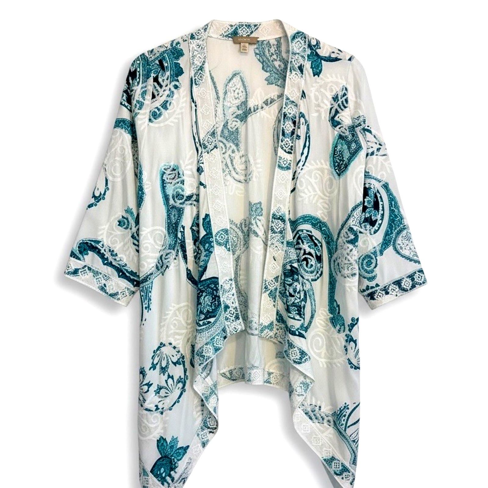Chicos Chico's Paisley Embroidered teal Cardigan Kimono Duster L Size L / US 10 / IT 46 - 1 Thumbnail