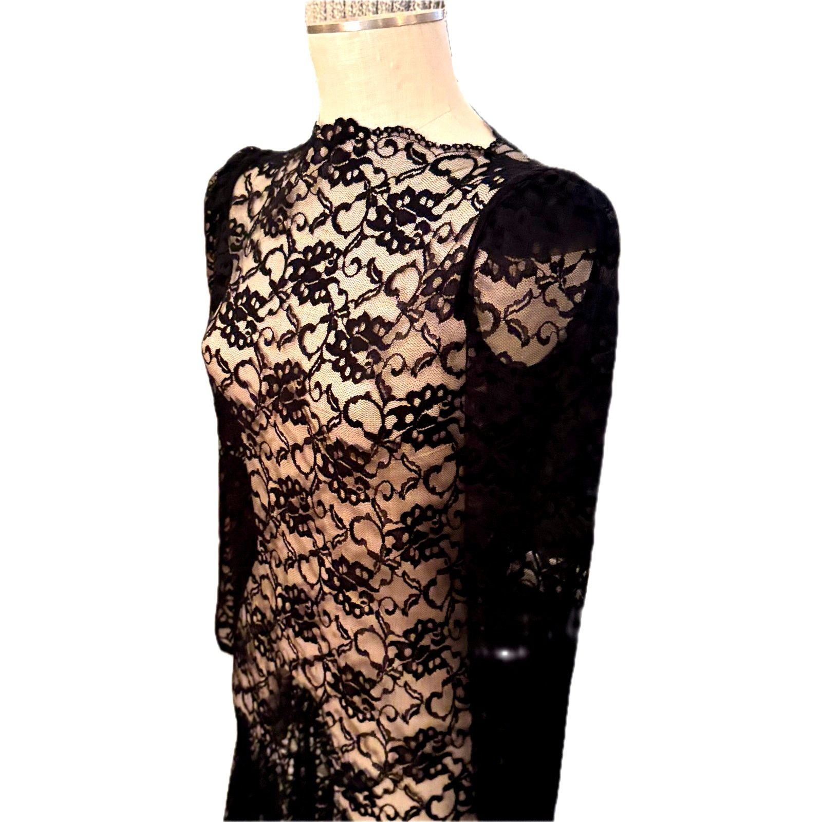 Vintage Vintage Black Lace Drop-Waist Dress with Pleated Hem Size S / US 4 / IT 40 - 8 Thumbnail