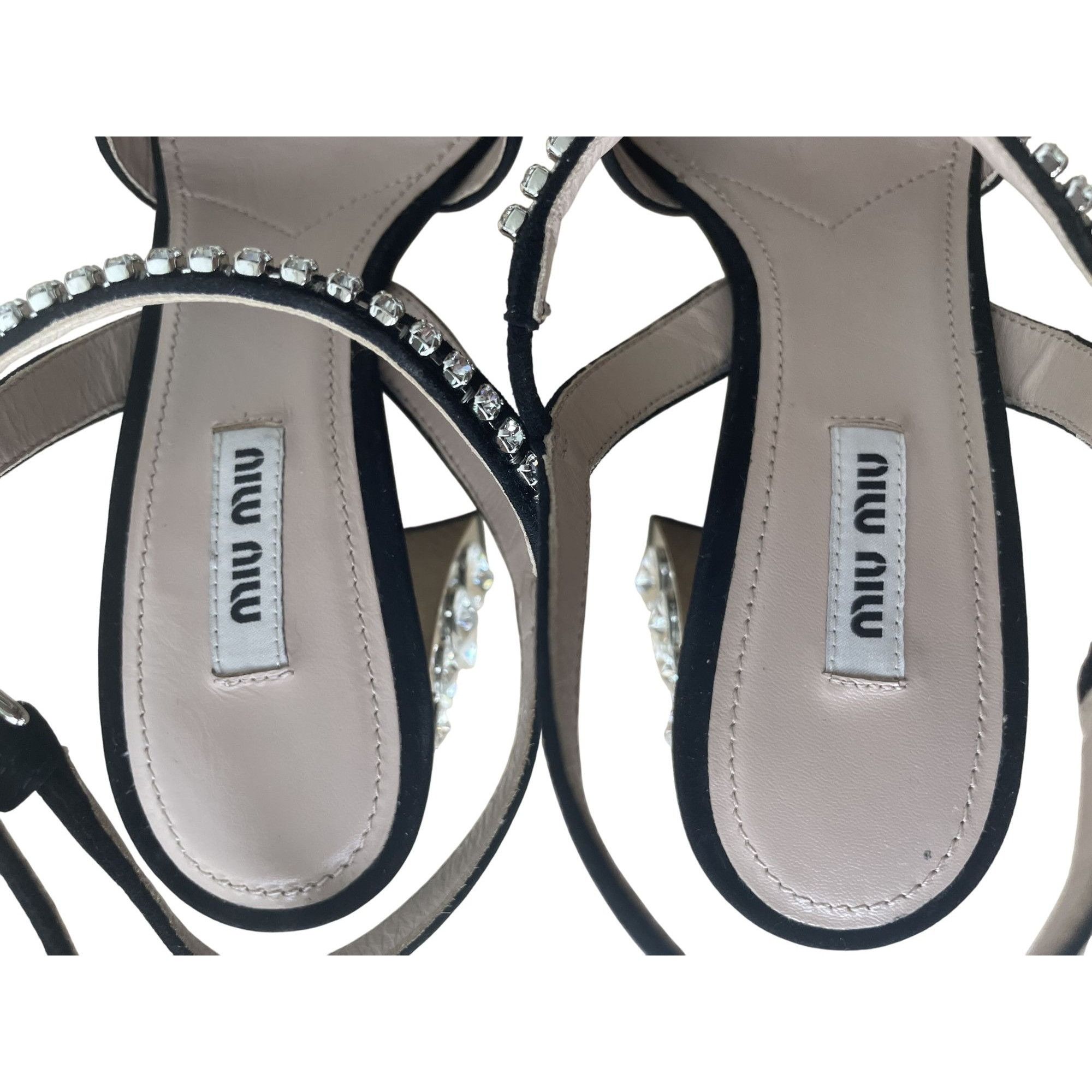 Miu Miu Miu Miu Black Suede Heels With Rhinestone Detail & Crystal S Size US 7 / IT 37 - 6 Thumbnail