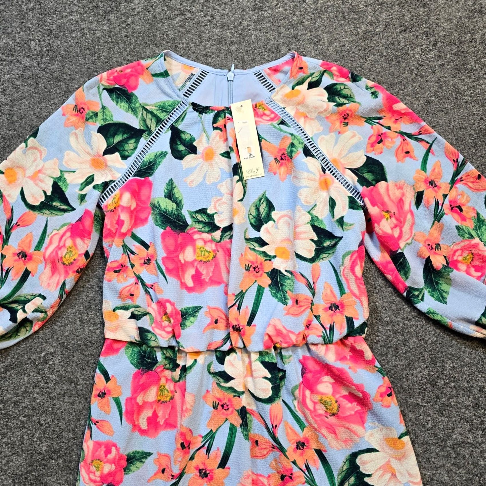 Vintage Eliza J Dress Womens Size 2 Blue Pink Floral Tropical Aloha 3/4 Sleeve Cocktail Size XS / US 0-2 / IT 36-38 - 2 Thumbnail