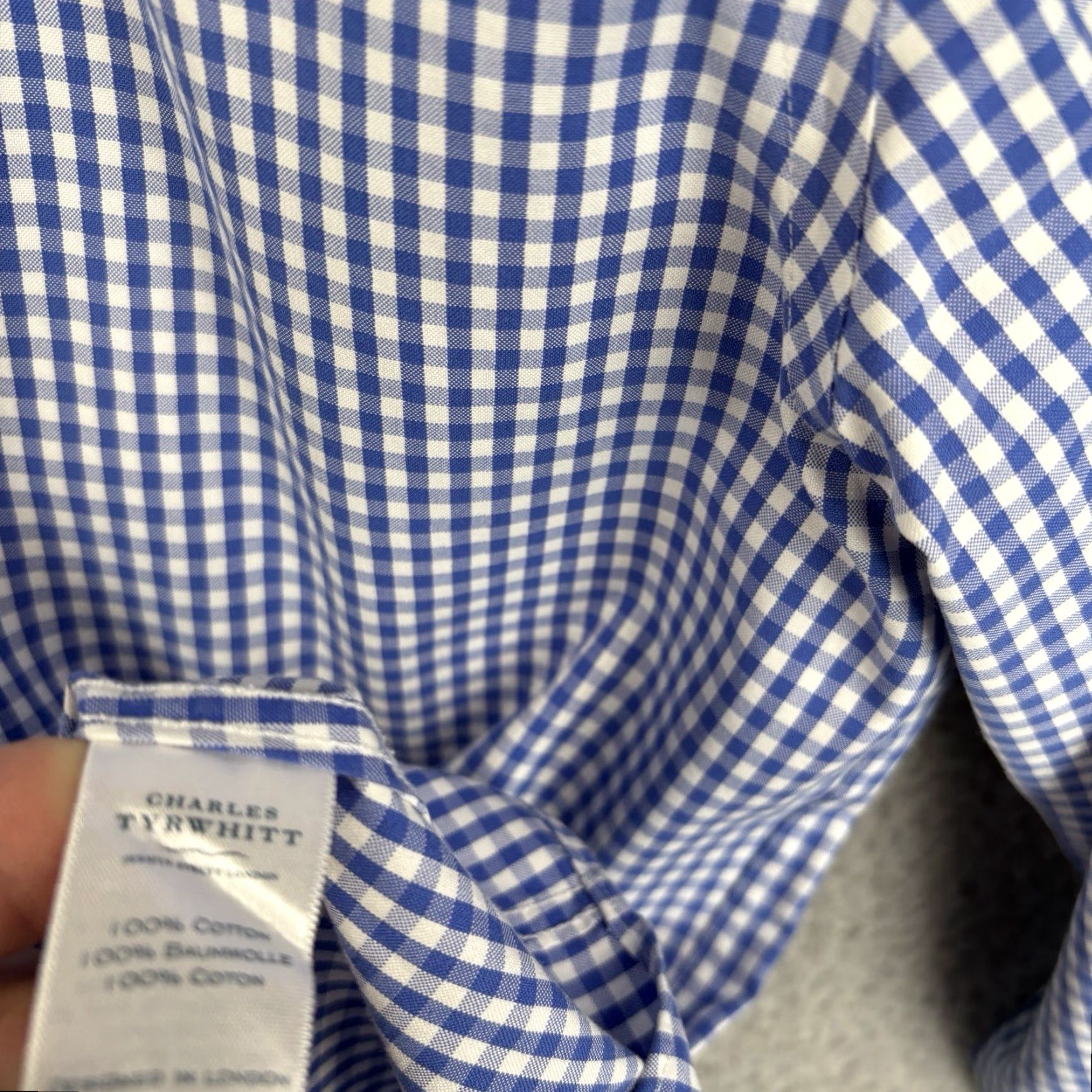 Charles Tyrwhitt Charles Tyrwhitt Shirt Mens 16.7/33 Blue Gingham Check Extra Slim Fit Non-Iron Slim Casual Long Sleeve Button-Up Size US L / EU 52-54 / 3 - 4 Thumbnail