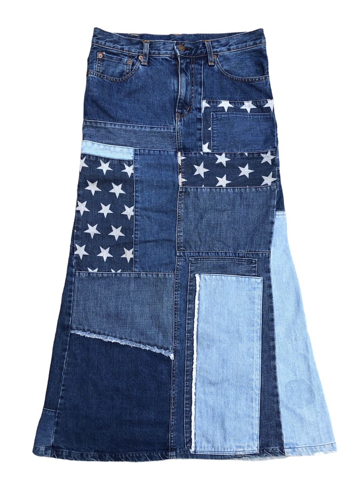 image of Beauty Beast x Hysteric Glamour Kinky Patcwork Denim Long Skirt, Men's (Size 30)