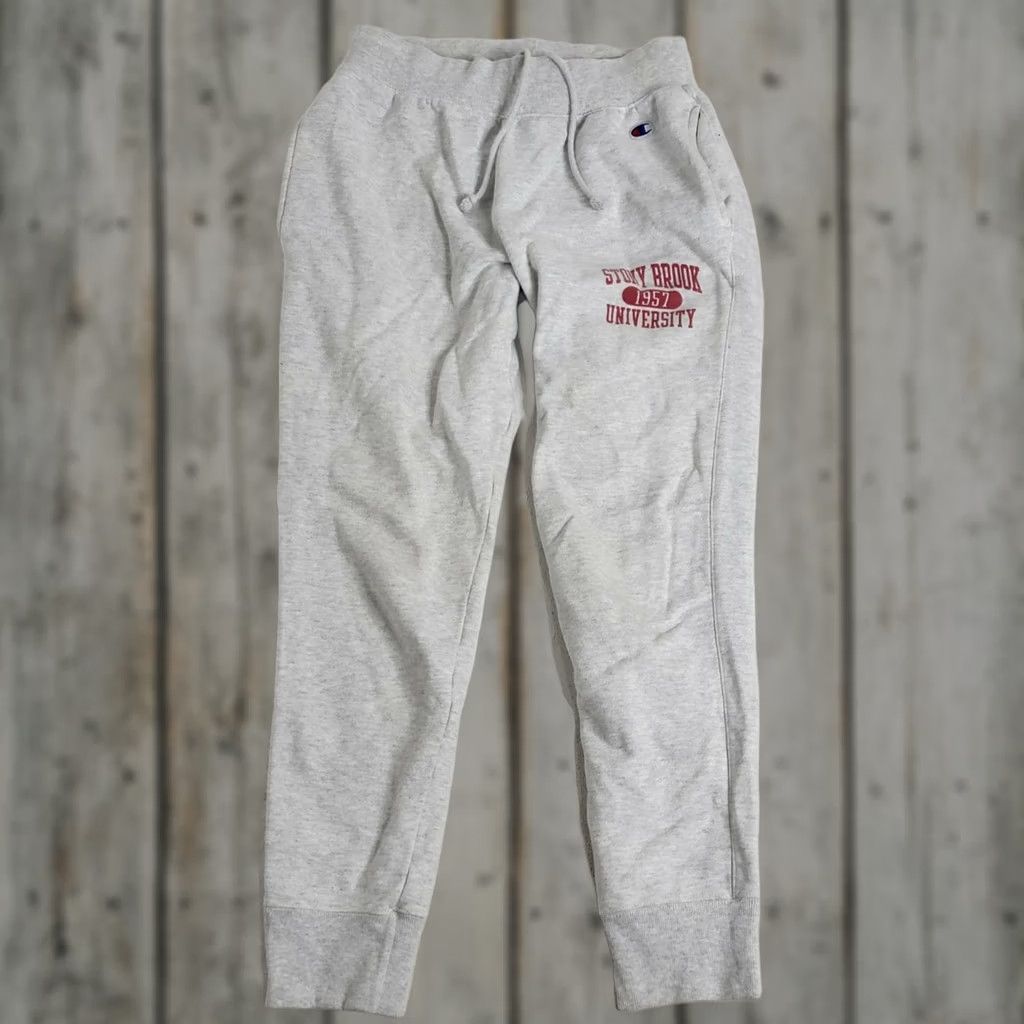 Champion VINTAGE 80s Stony Brook Champion Reverse Weave Sweatpants Mens M Gray Sweatpants Size US 31 - 1 Thumbnail