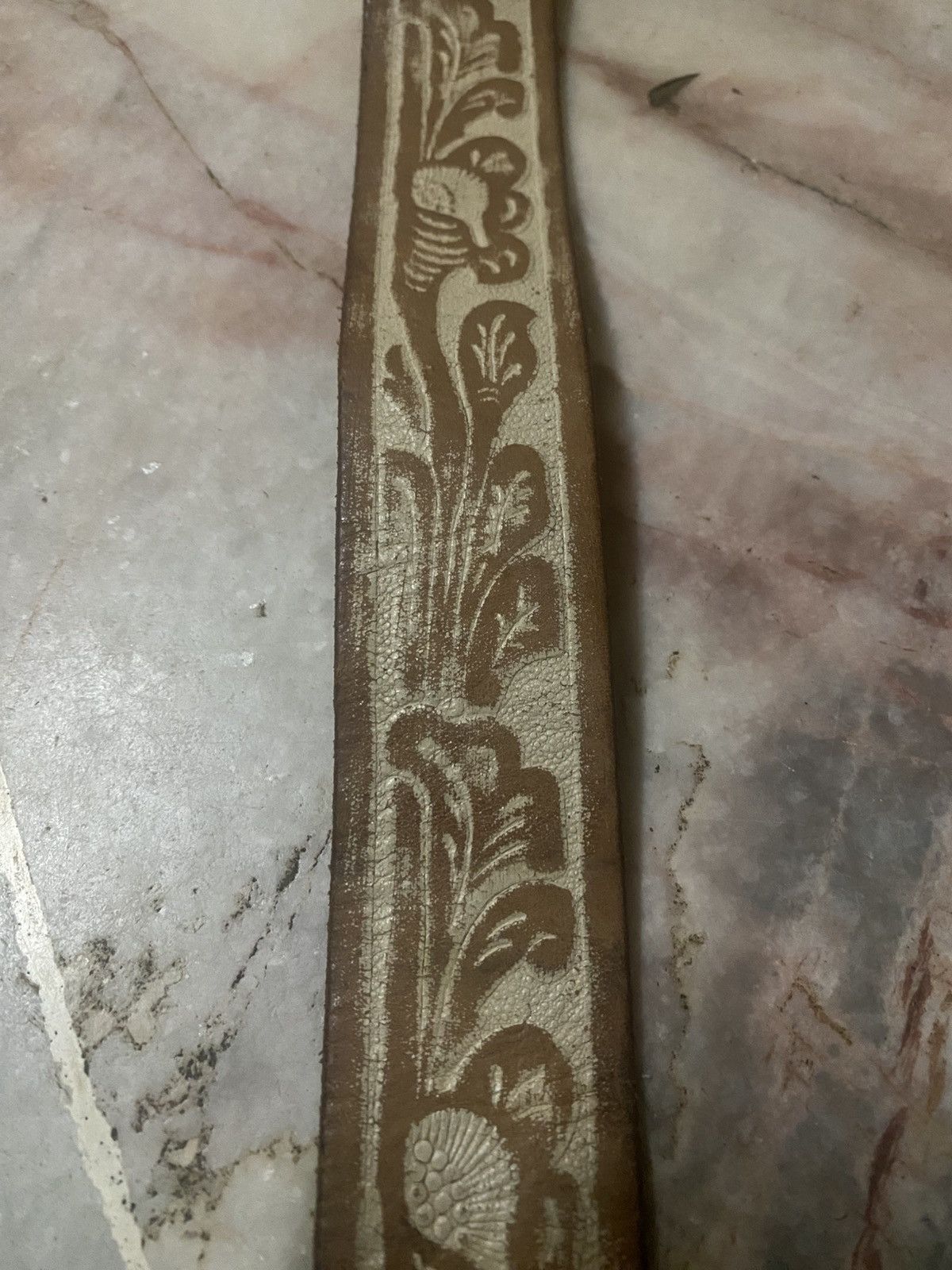 Genuine Leather Vintage Western Cowboy Embossed Floral Decorative Belt Size ONE SIZE - 3 Thumbnail