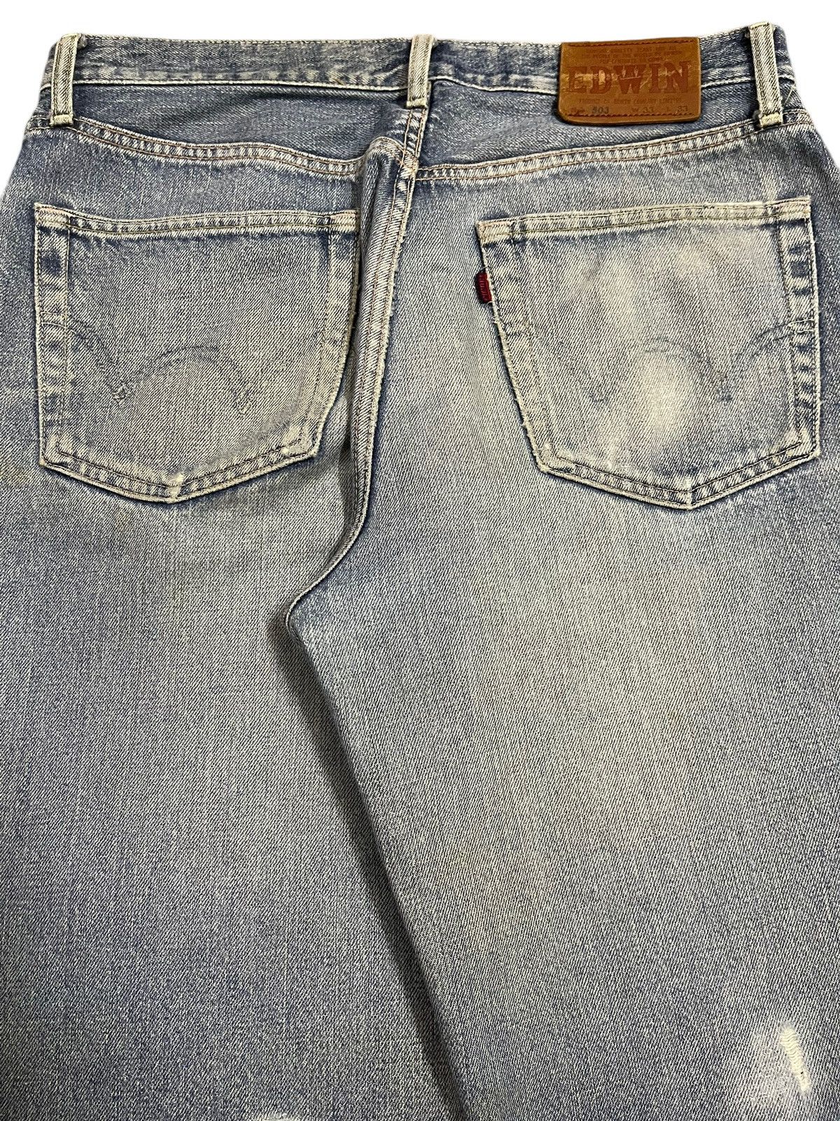 Edwin Vintage Edwin 503 Blue Faded Wash Distressed Loose Jeans Size US 33 - 6 Thumbnail