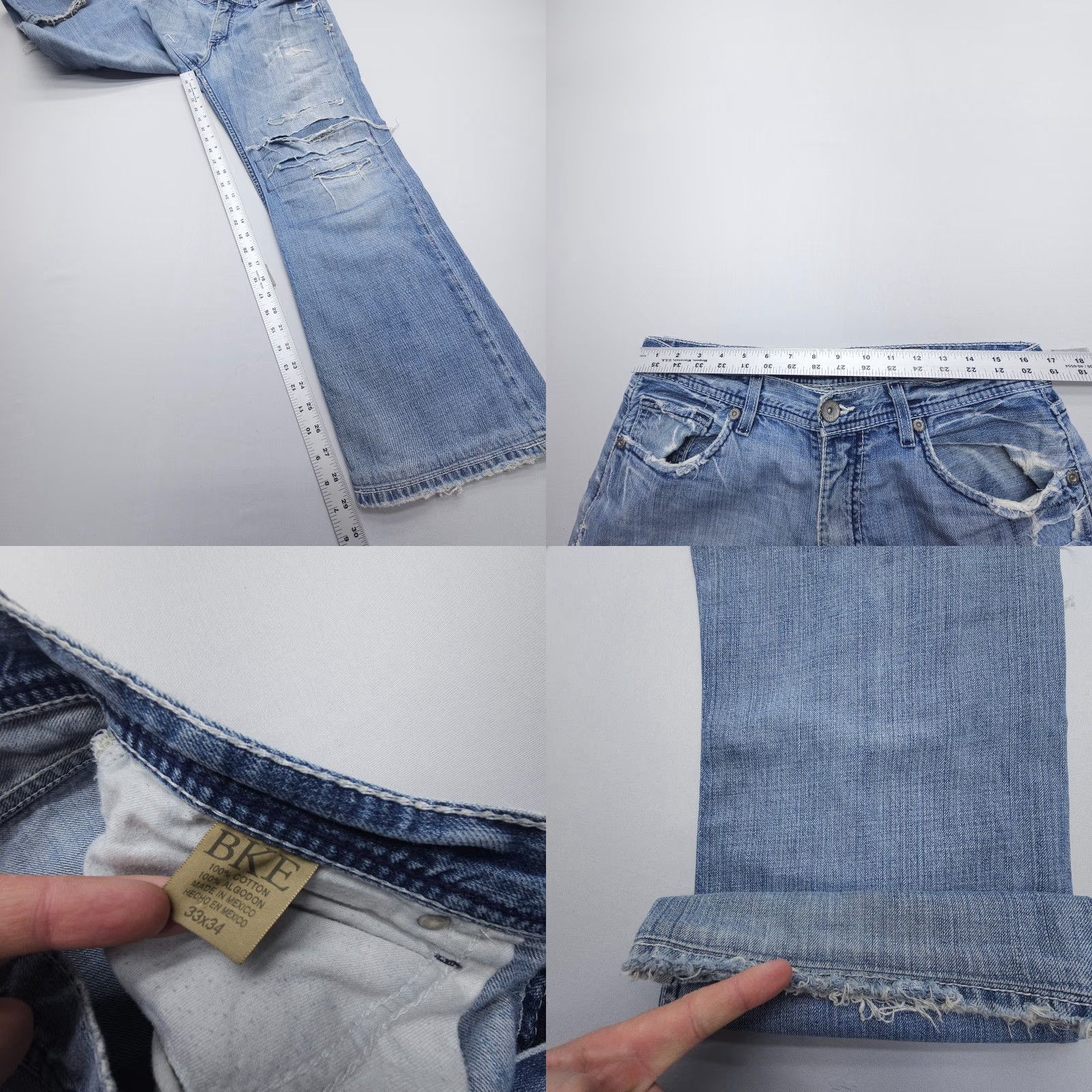 Vintage BKE Buckle Tyler Straight Jeans Mens 33 Blue Distressed Denim 5-Pocket Regular Inseam 29" Cotton Denim Size US 33 - 8 Thumbnail