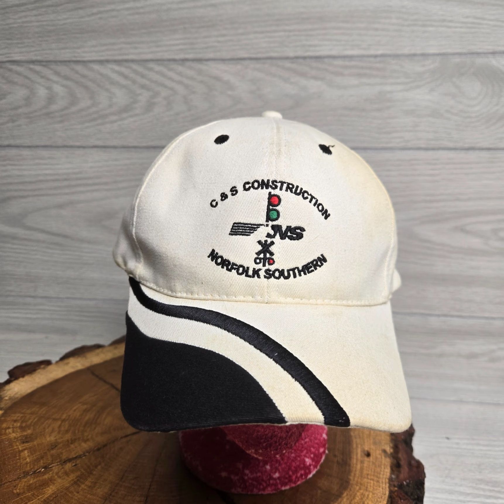 Vintage NS Norfolk Southern Cap Hat NS Train Cap Adult Adjustable C & S Construction Logo Baseball Hat Ivory Cotton Blend Knit Men's Hat Size ONE SIZE - 2 Thumbnail