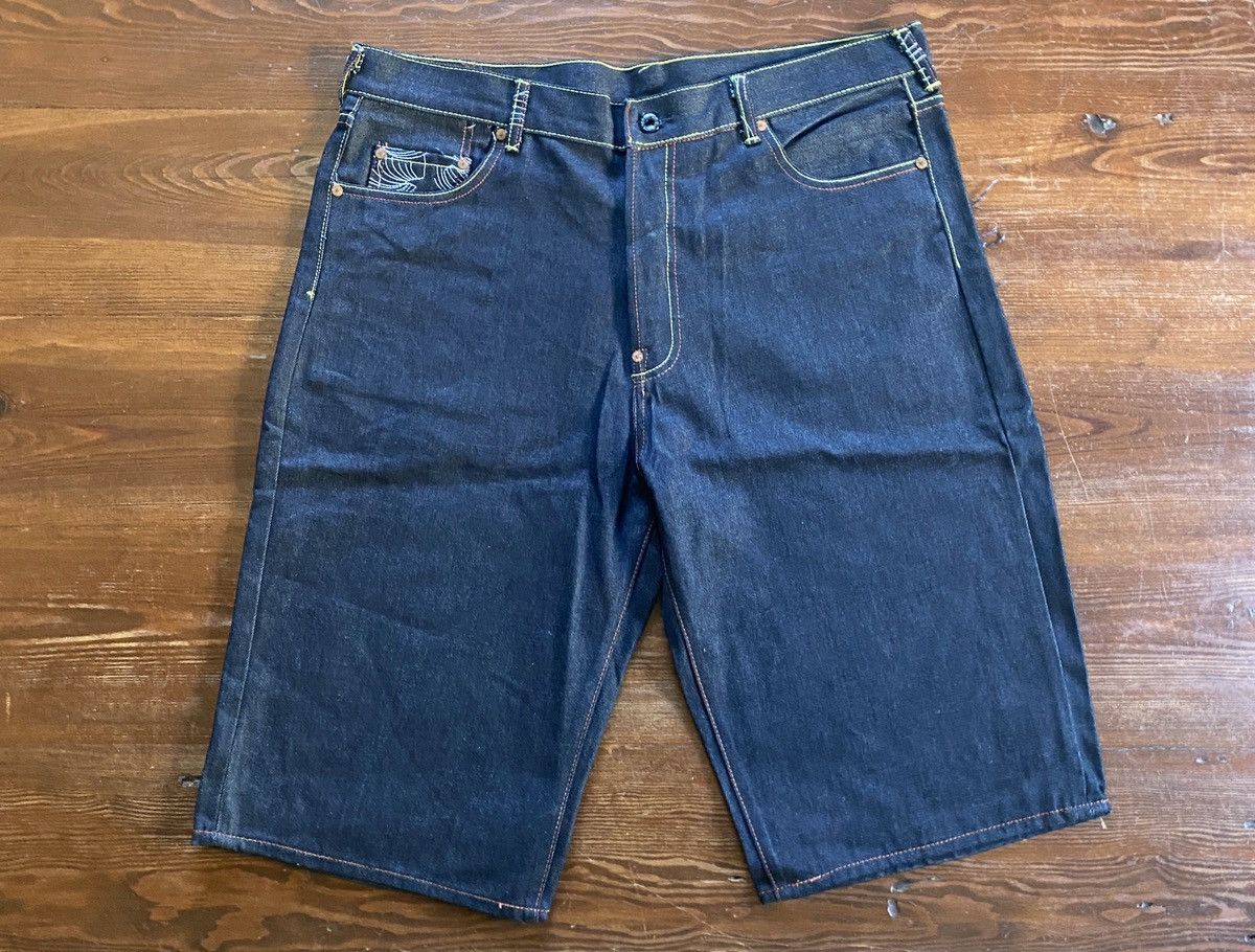 RMC Jeans Red Monkey Company Embroider Wide Denim Jean Shorts Selvedge Size US 39 - 6 Thumbnail