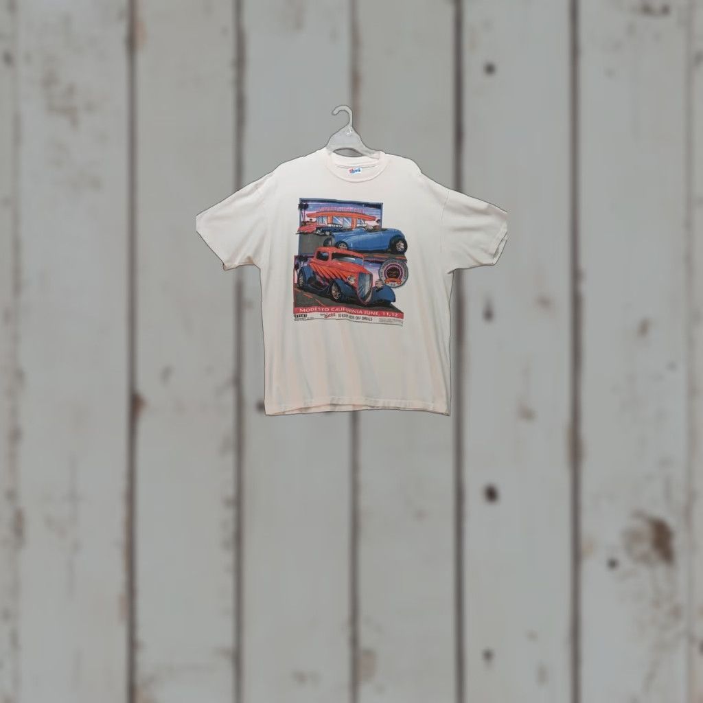 Hanes VINTAGE Graffiti USA 1994 Modesto CA Tee Shirt XL White Hanes Short Sleeve Graphic Tee Mens Size US XL / EU 56 / 4 - 1 Thumbnail