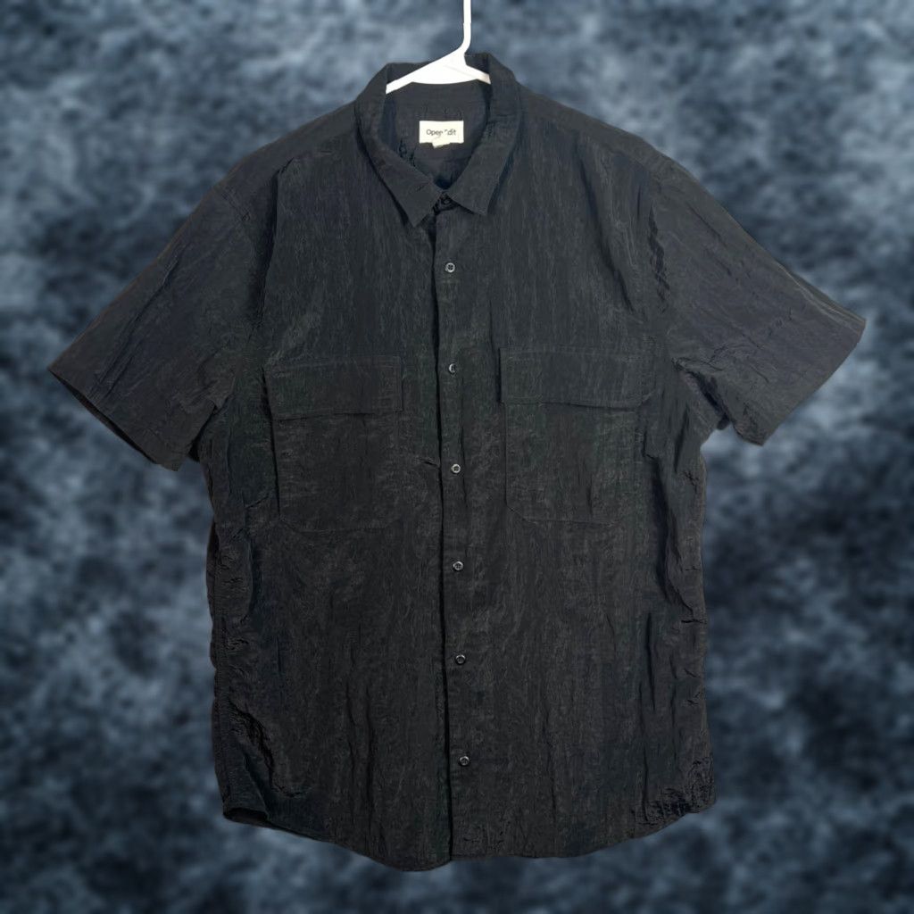 Vintage VINTAGE Open Edit Button-Up Shirt Mens Large Black Crinkle Short Sleeve Size US L / EU 52-54 / 3 - 1 Thumbnail