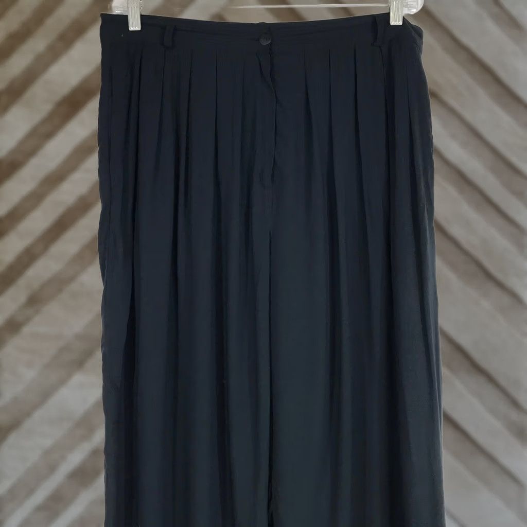 Vintage Na Nin Black Rayon Pleated Wide Leg Trousers Women XXL Made in USA – Minimalist Fashion Pants for Business, Casual & Workwear Size 40" / US 18 - 1 Thumbnail