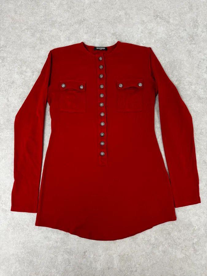Balmain 2000s Balmain Red Buttoned Blouse Longsleeve T-Shirt Size S / US 4 / IT 40 - 1 Thumbnail