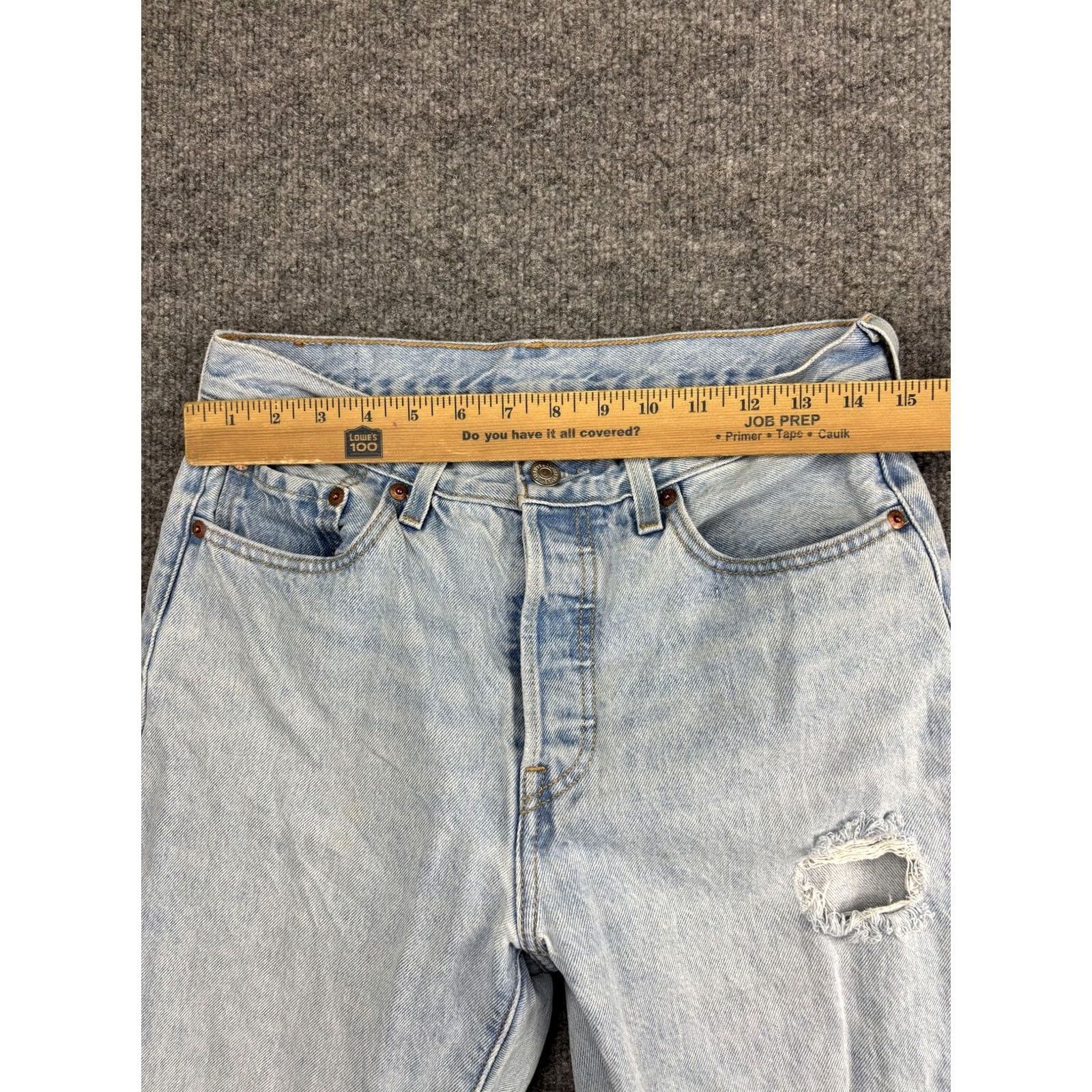 Levi's Levi's 501 Jeans Mens 28x30 Light Wash Distressed Button Fly Denim High Rise Size US 28 / EU 44 - 3 Thumbnail