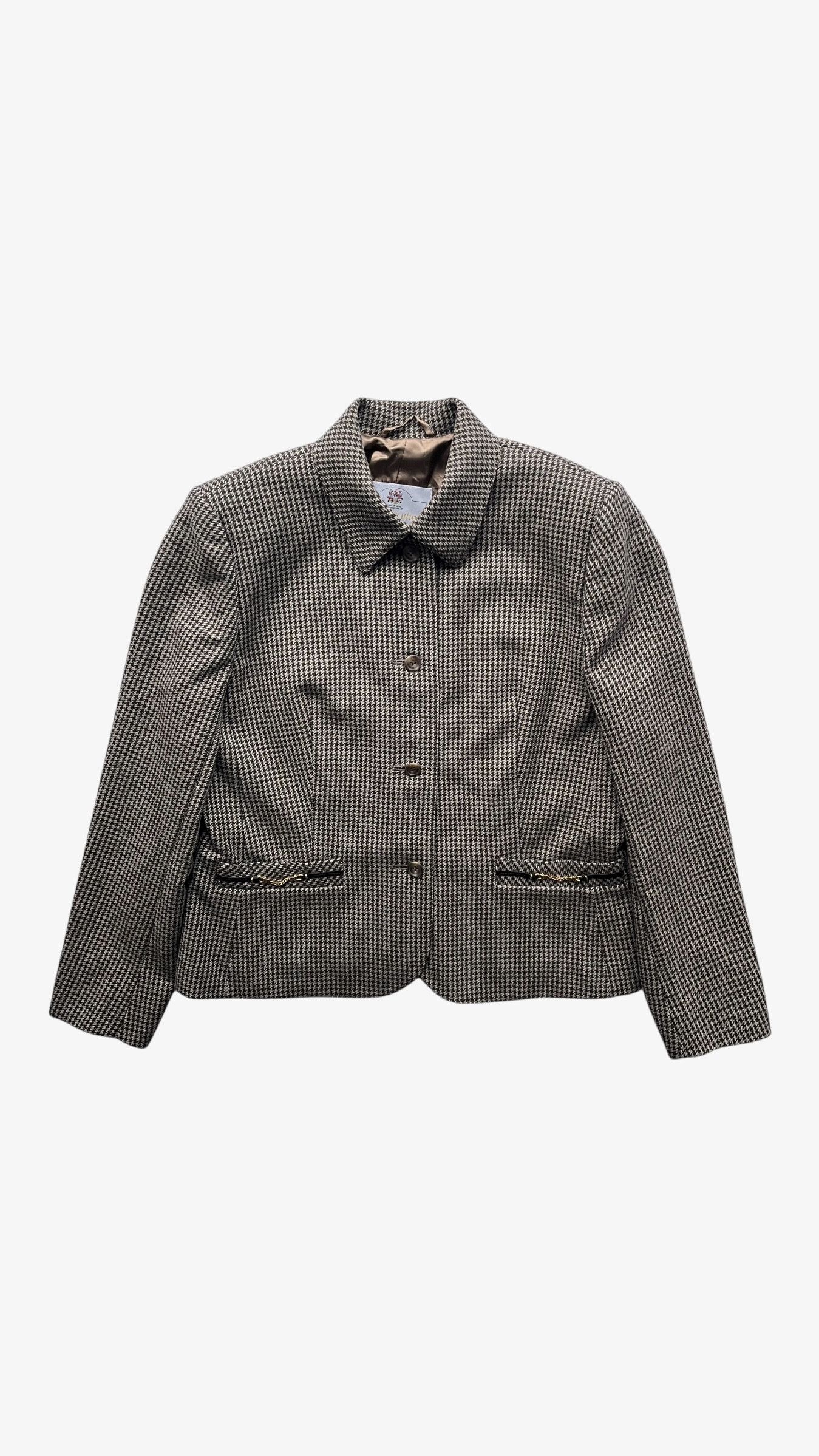 Aquascutum Vintage 80s Women's Aquascutum Houndstooth Check Wool Suit Size L / US 10 / IT 46 - 2 Thumbnail
