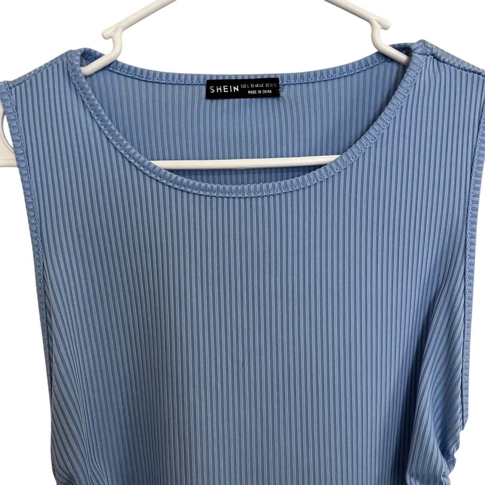 Shein Shein | Blue Ruched Tie Ribbed Knit Stretch Tank Dress Large Size L / US 10 / IT 46 - 3 Thumbnail