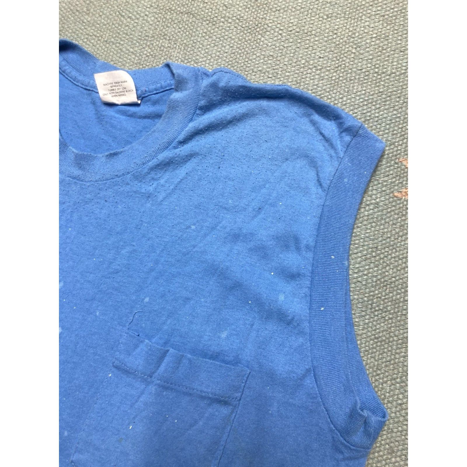 Vintage VINTAGE 80s Sleeveless Pocket T Shirt Blue Large Men Size US L / EU 52-54 / 3 - 7 Thumbnail