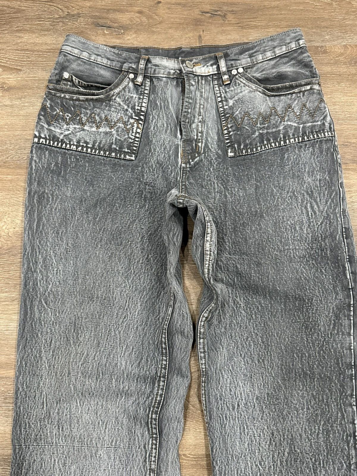 Japanese Brand Baggy Grey Reaper Textured Denim - Wide Leg Streetwear Jeans Size US 34 / EU 50 - 5 Thumbnail