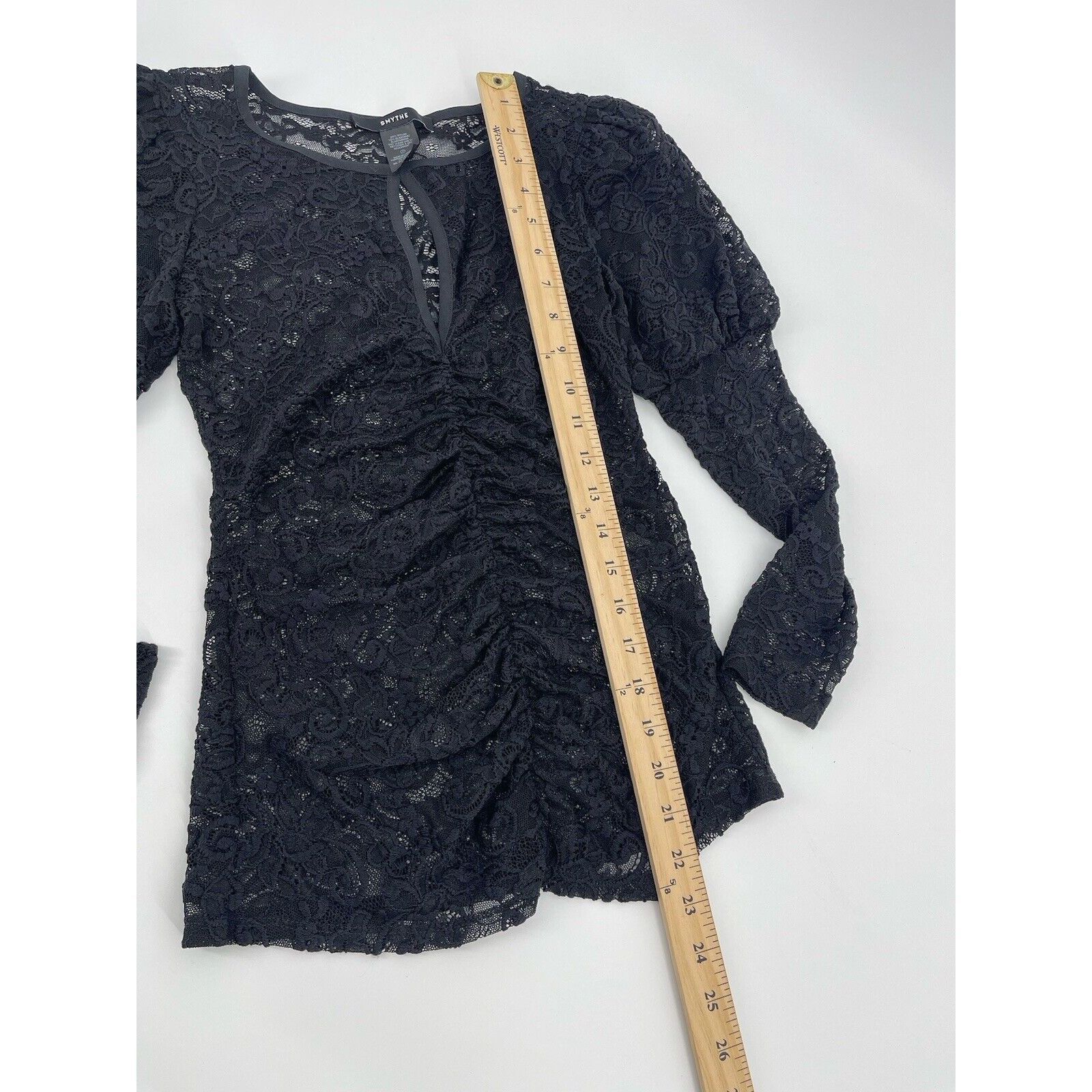 SMYTHE Smythe Juliet Keyhole Black Lace Blouse Long Puff Sleeve Ruc Size S / US 4 / IT 40 - 5 Thumbnail