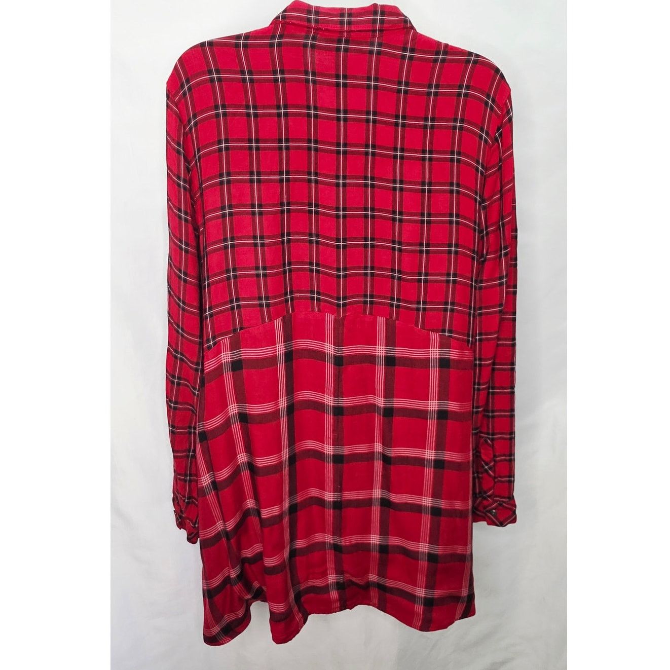 J. Jill J. Jill Women's Red Mixed Plaid Flannel Tunic Shirt Grunge Size M / US 6-8 / IT 42-44 - 2 Thumbnail