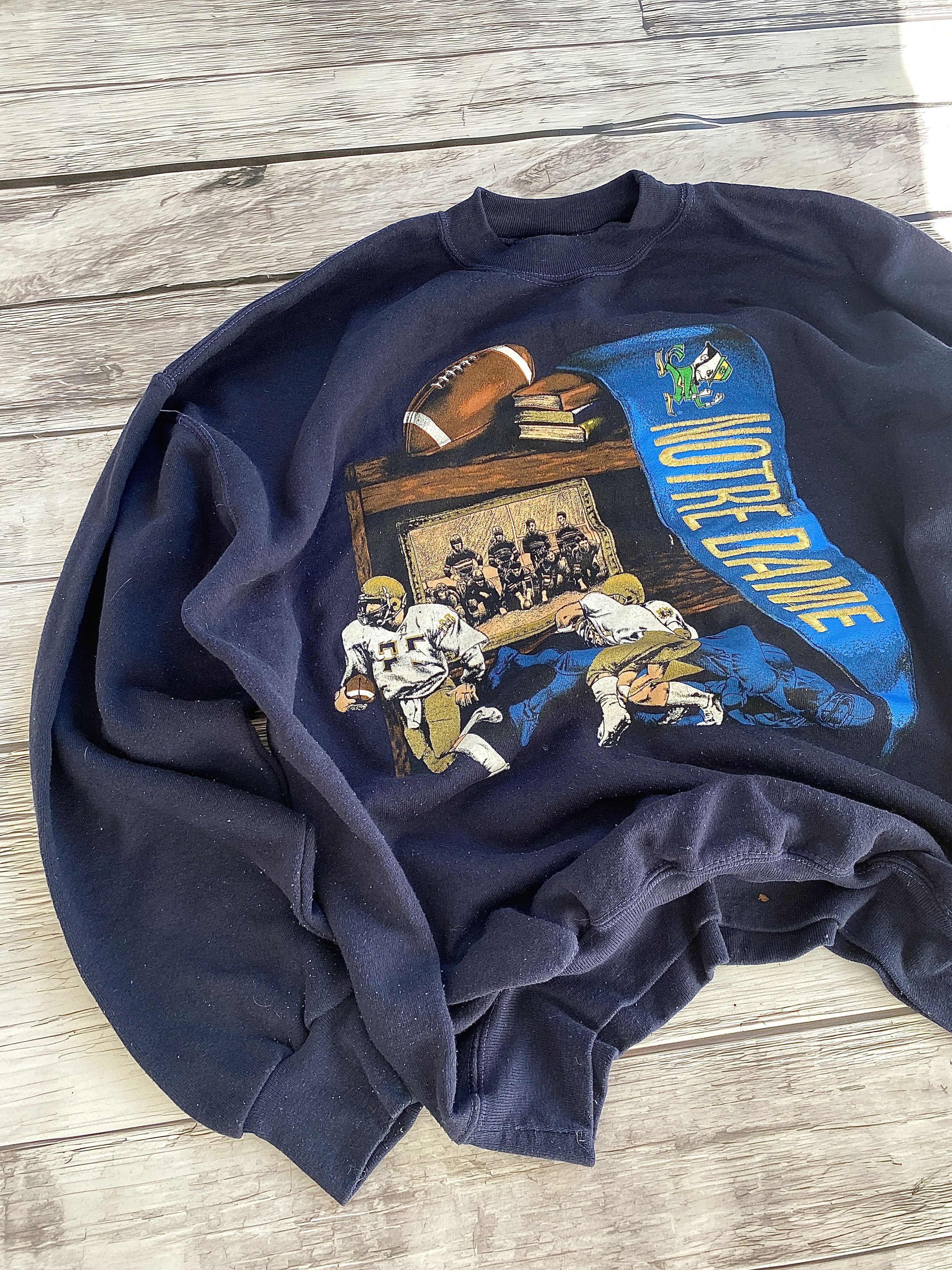 Vintage Vintage 90s Notre Dame University Sweatshirt Big Logo Boxy Size US L / EU 52-54 / 3 - 3 Thumbnail