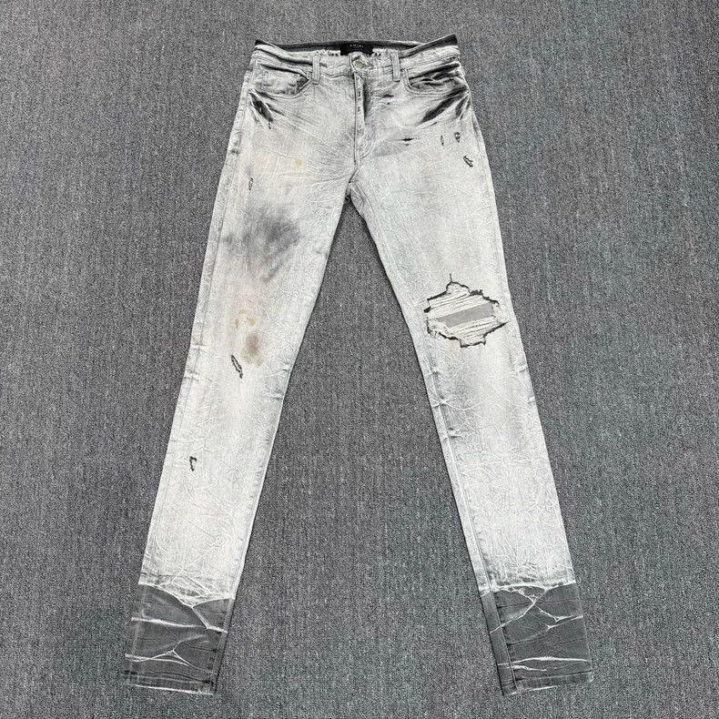 Amiri Amiri grayish white distressed ripped denim jeans Size US 32 / EU 48 - 1 Thumbnail