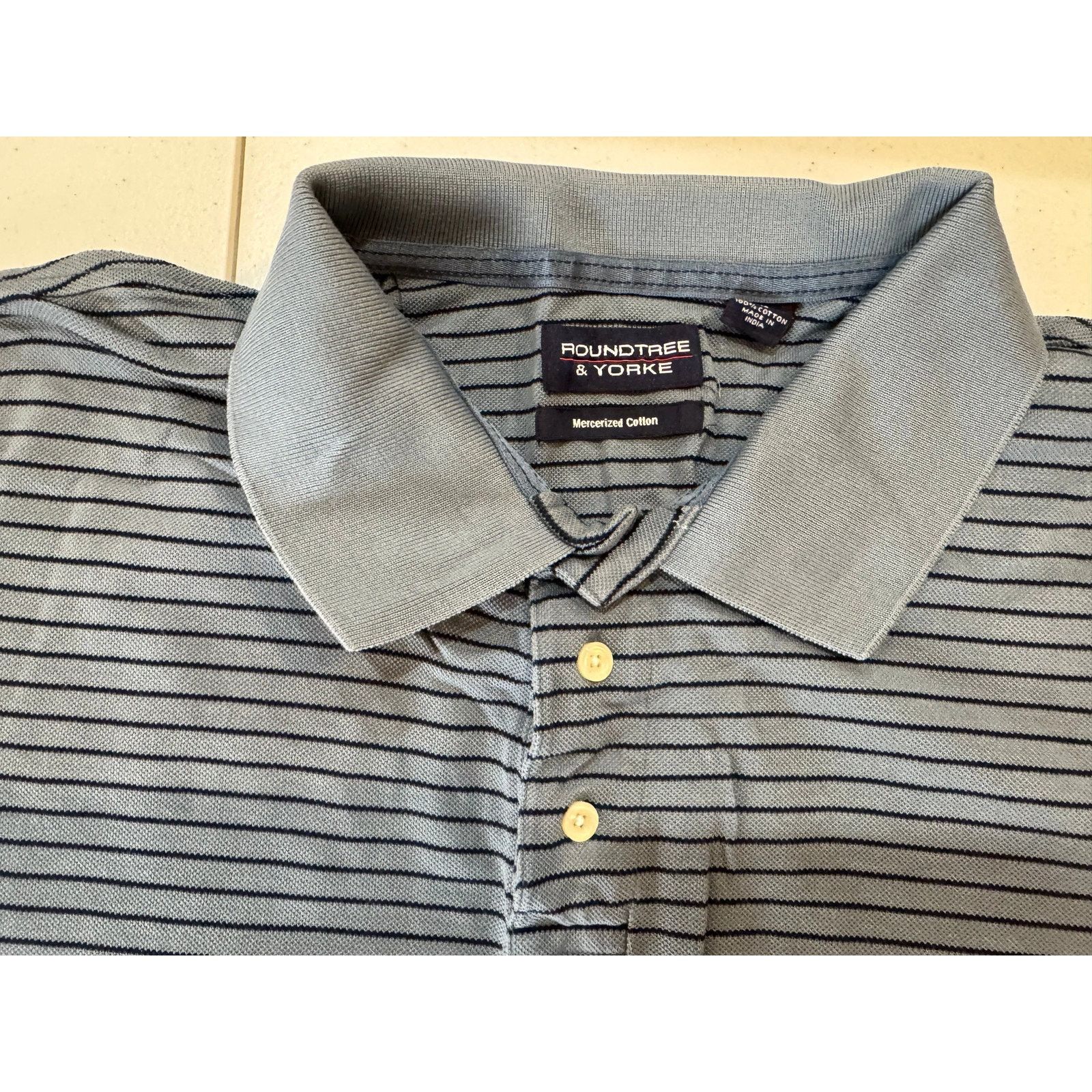 Roundtree & Yorke Roundtree & Yorke Mens Polo Shirt XL Blue Striped Size US XL / EU 56 / 4 - 1 Thumbnail