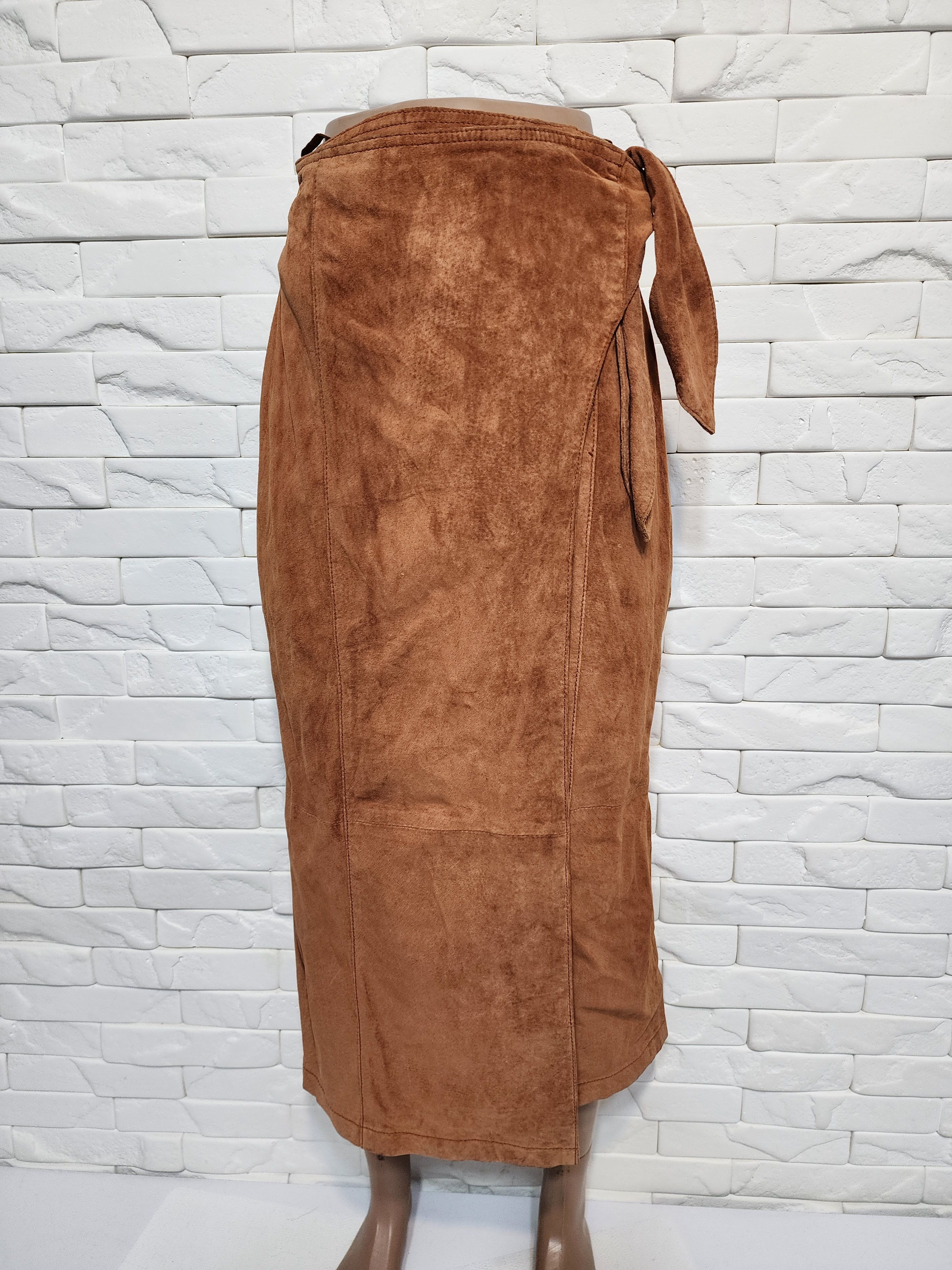 Genuine Leather Brown Suede Leather Skirt: Button Front, 30" Waist Size 30" / US 8 / IT 44 - 1 Thumbnail