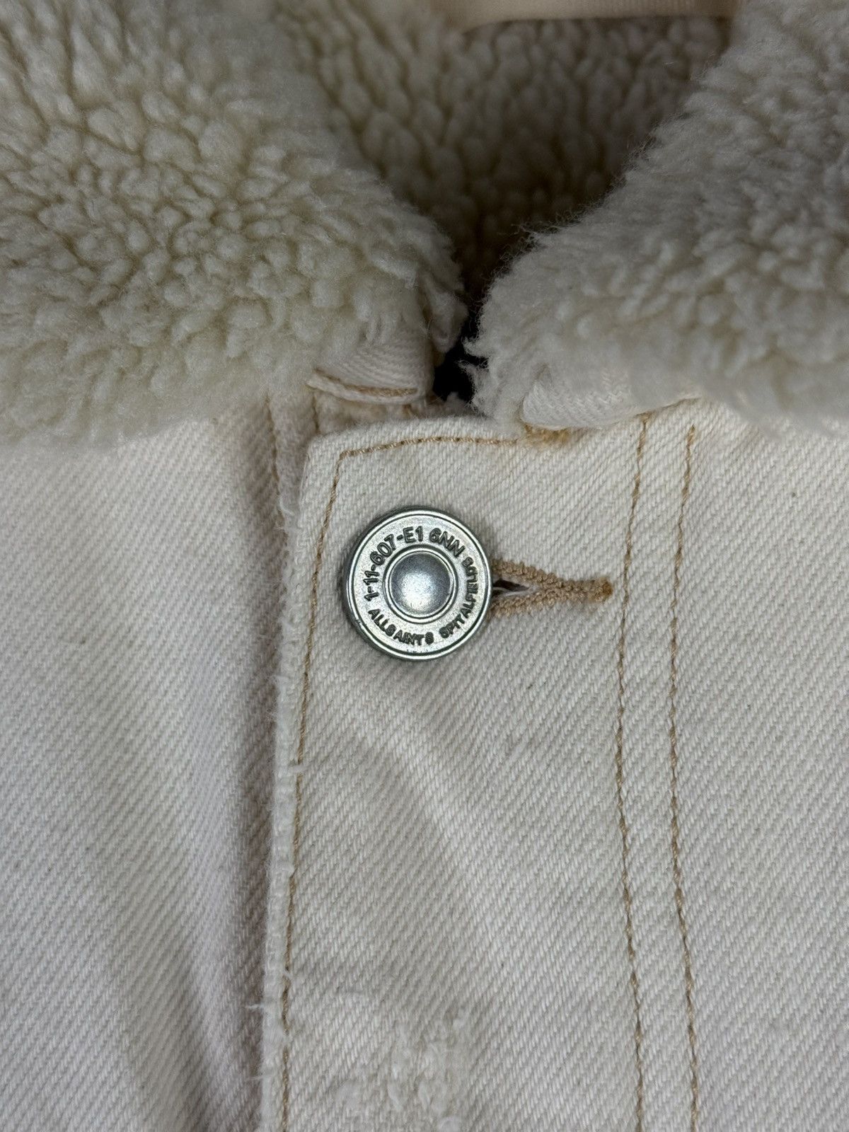 Allsaints AllSaints Mens Cream Cotton Sherpa Lined Denim Jacket Size US L / EU 52-54 / 3 - 11 Thumbnail