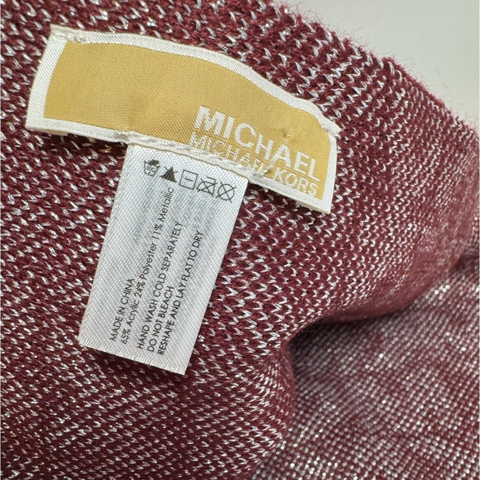 Michael Kors Michael Kors Scarf Winter Burgundy Glitter Silver Monogram Size ONE SIZE - 5 Thumbnail