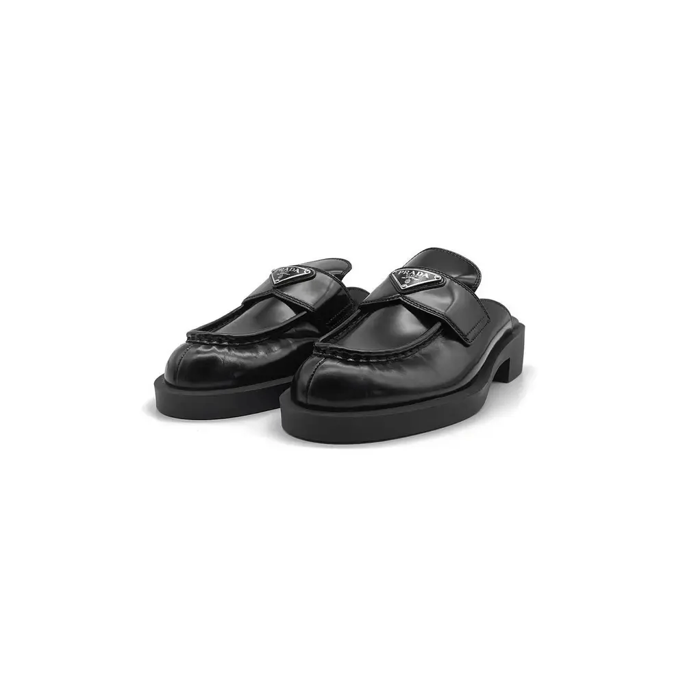 Prada Prada Triangle Logo Leather Flat Shoes Size US 7.5 / IT 37.5 - 2 Thumbnail