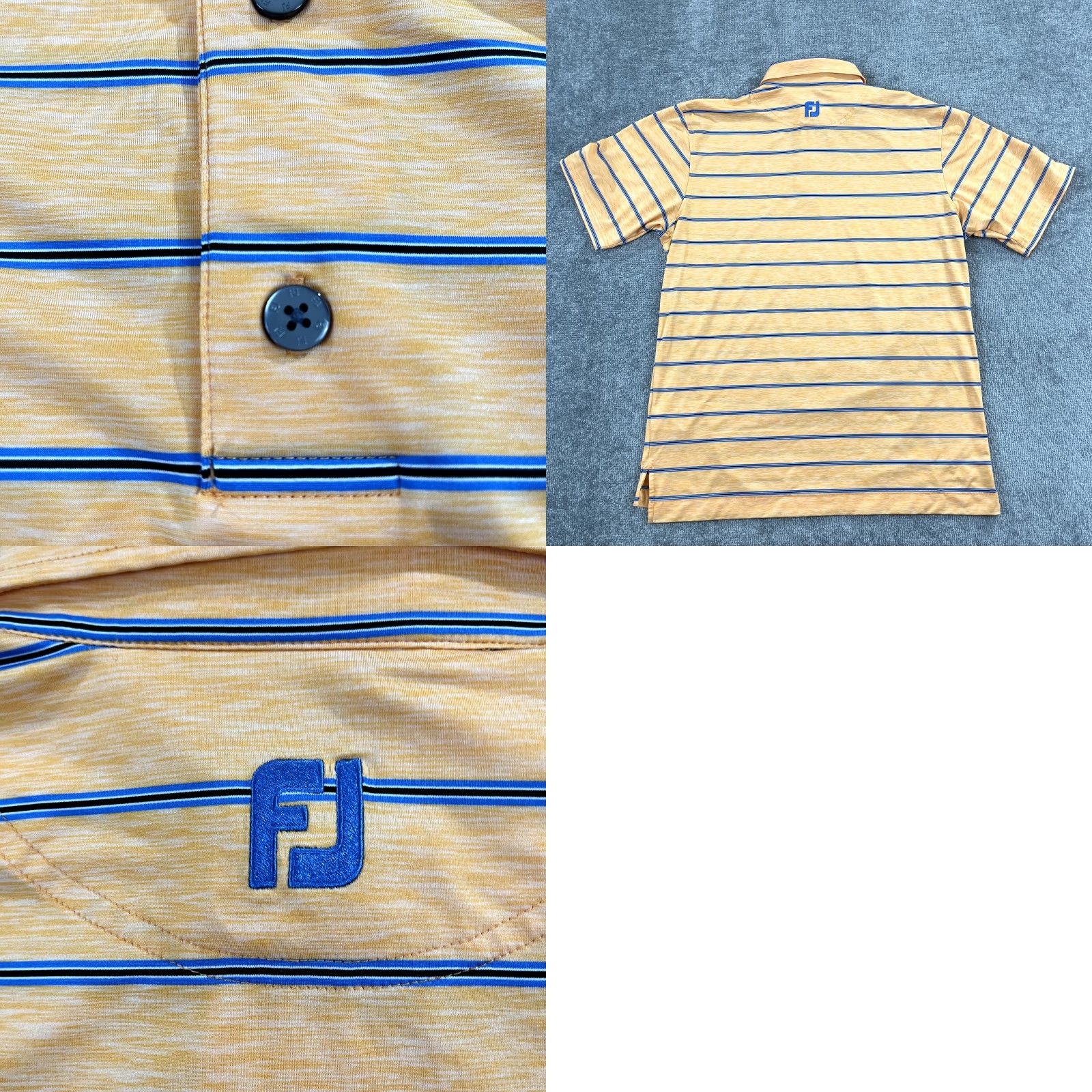 Footjoy FootJoy Polo Shirt Mens Large Orange Blue Striped Golf Performance Stretch S/S Size US L / EU 52-54 / 3 - 8 Thumbnail