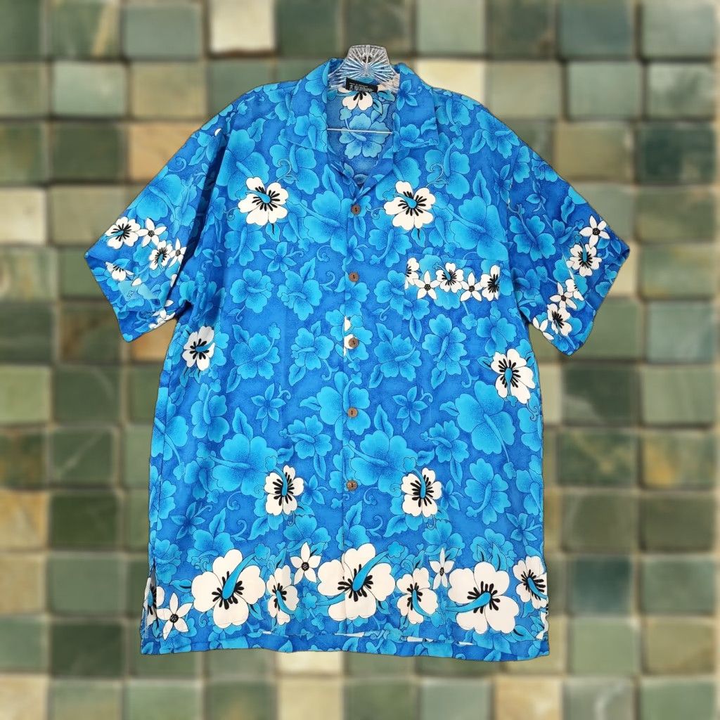 Vintage Uluwatu Shirt Adult XL Blue Hawaiian Floral Short Sleeve Button-Up Mens Size US 36 / EU 52 - 1 Thumbnail