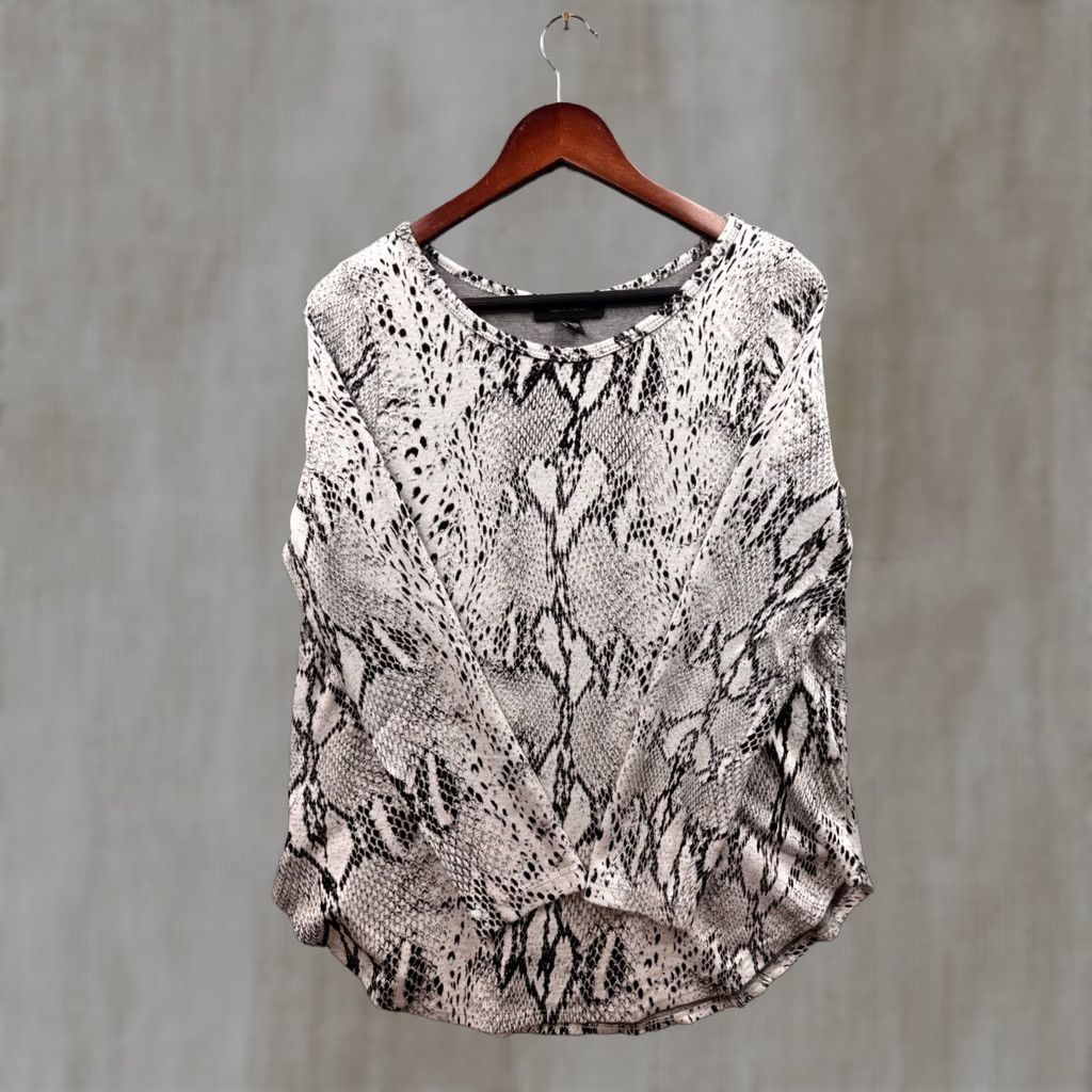 Vintage Karen Kane Womens Grey Black Snakeskin Print Long Sleeve Scoop Neck Top Large Size L / US 10 / IT 46 - 1 Thumbnail