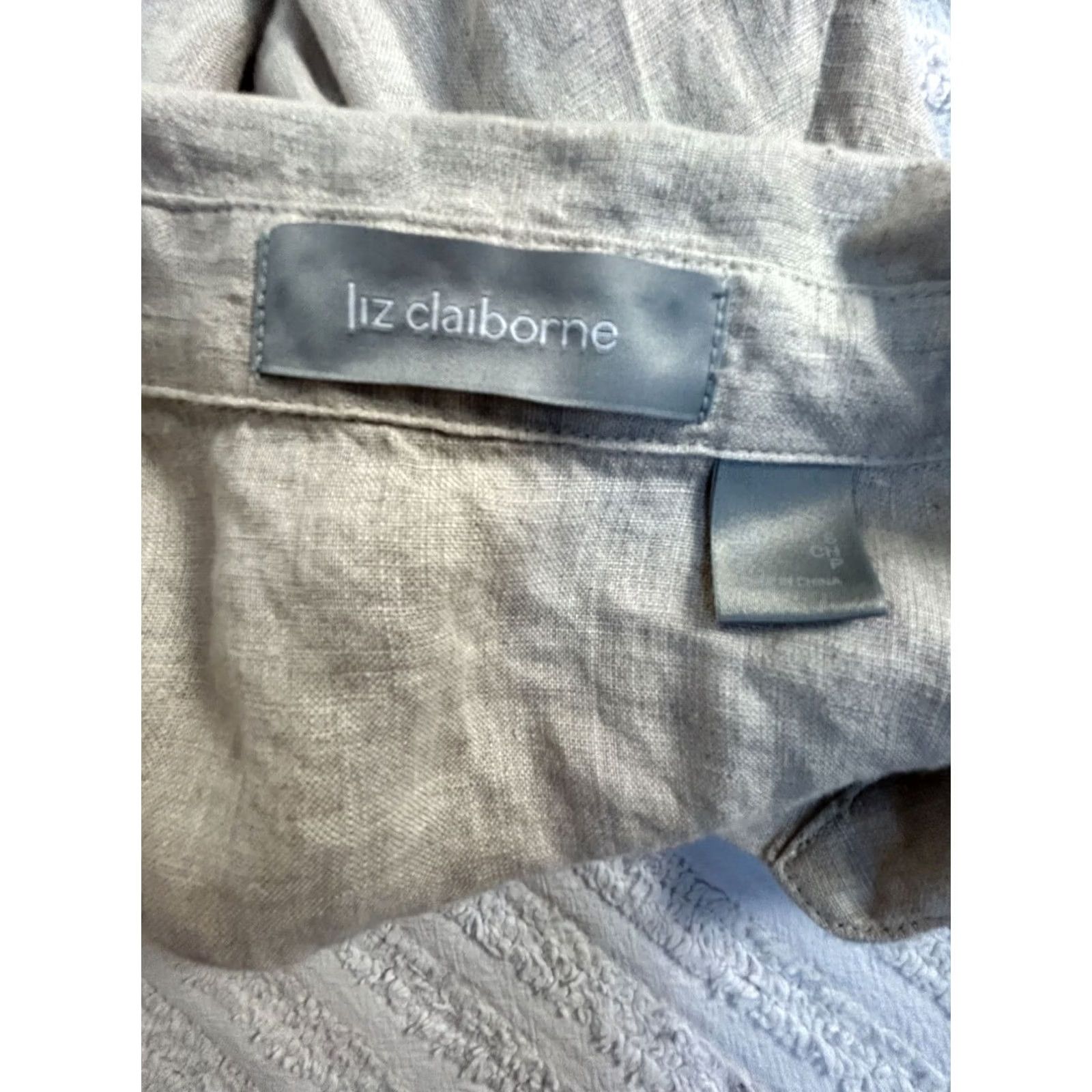 Liz Claiborne Liz Claiborne Shirt Womens Beige 3/4 Sleeve Lace Insert Linen Button-Up Small Size L / US 10 / IT 46 - 3 Thumbnail