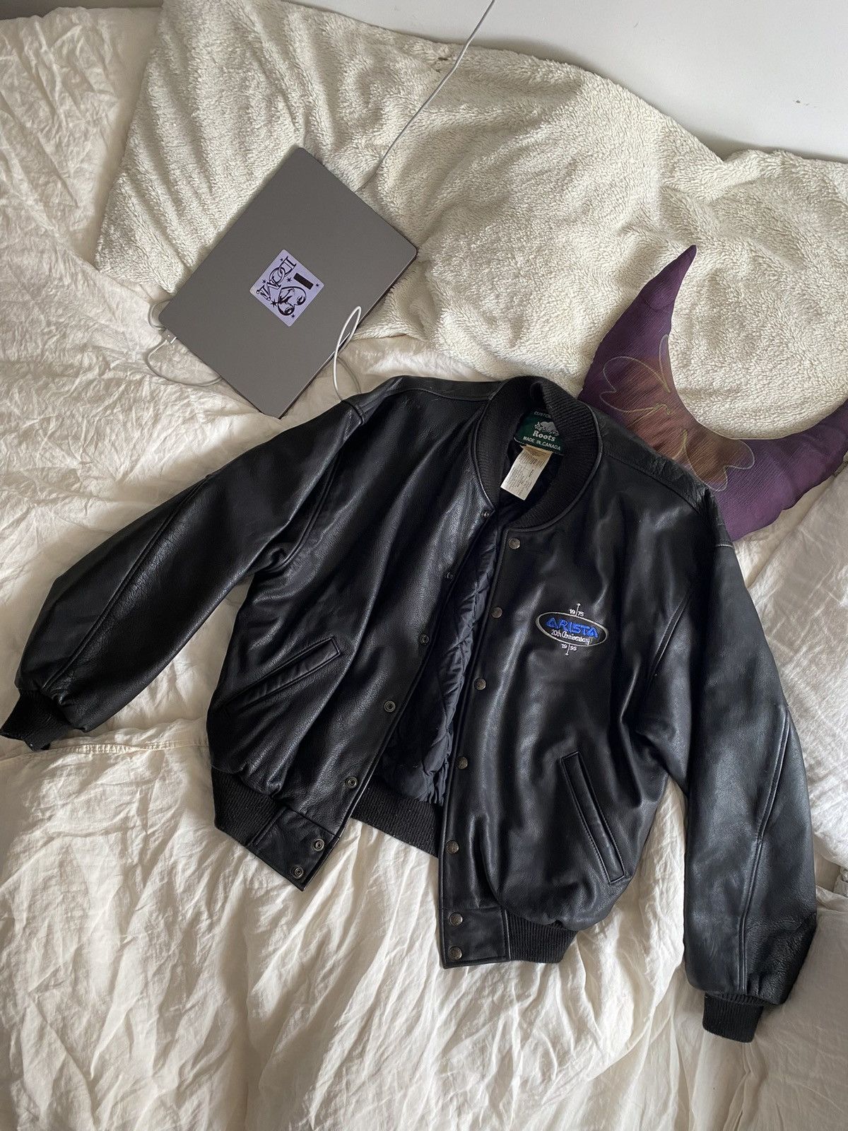 image of Roots Arista Records Leather Jacket in Black, Women's (Size Large)