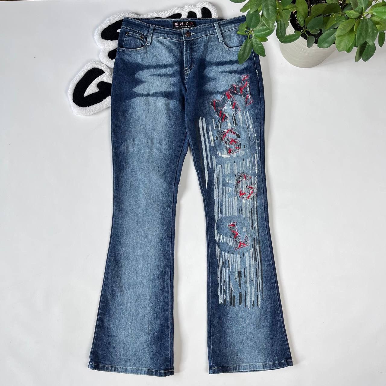 Japanese Brand × Vintage Y2K Designer Flared Patch Jeans Bell Bottom Size 29" - 1 Thumbnail