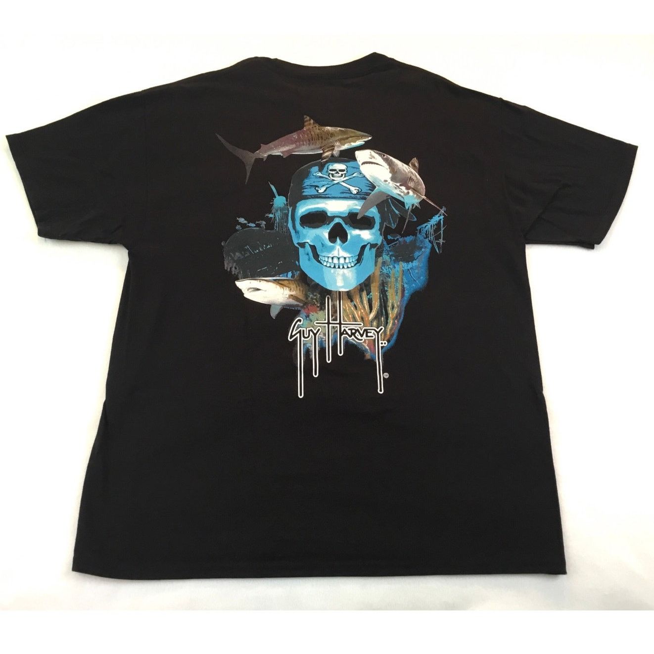 Guy Harvey Guy Harvey Pocket T-Shirt Black Pirate Skull Bones Sharks L Size US L / EU 52-54 / 3 - 1 Thumbnail