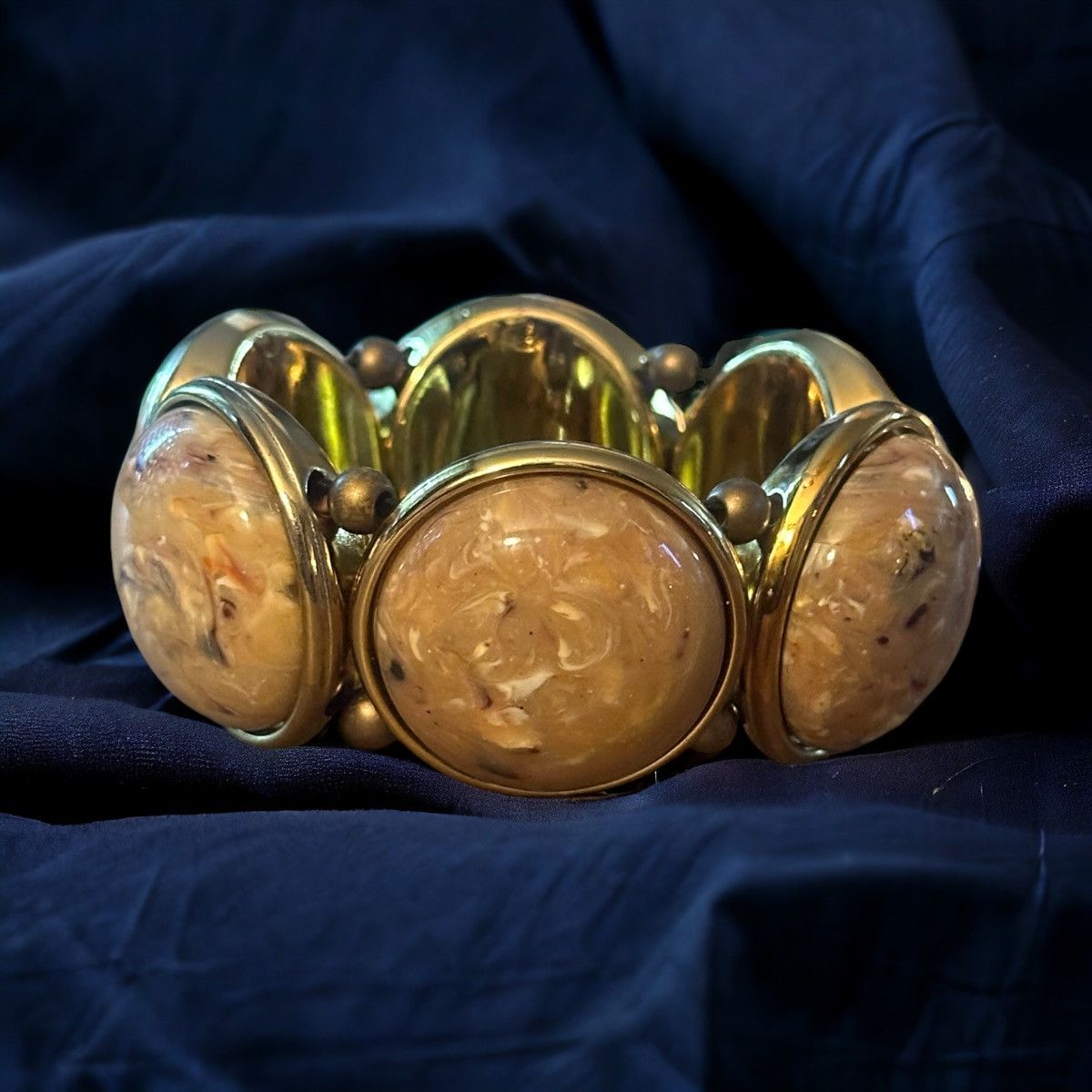 Vintage Vintage chunky marbled cabochon stone link stretch bracelet Size ONE SIZE - 1 Thumbnail